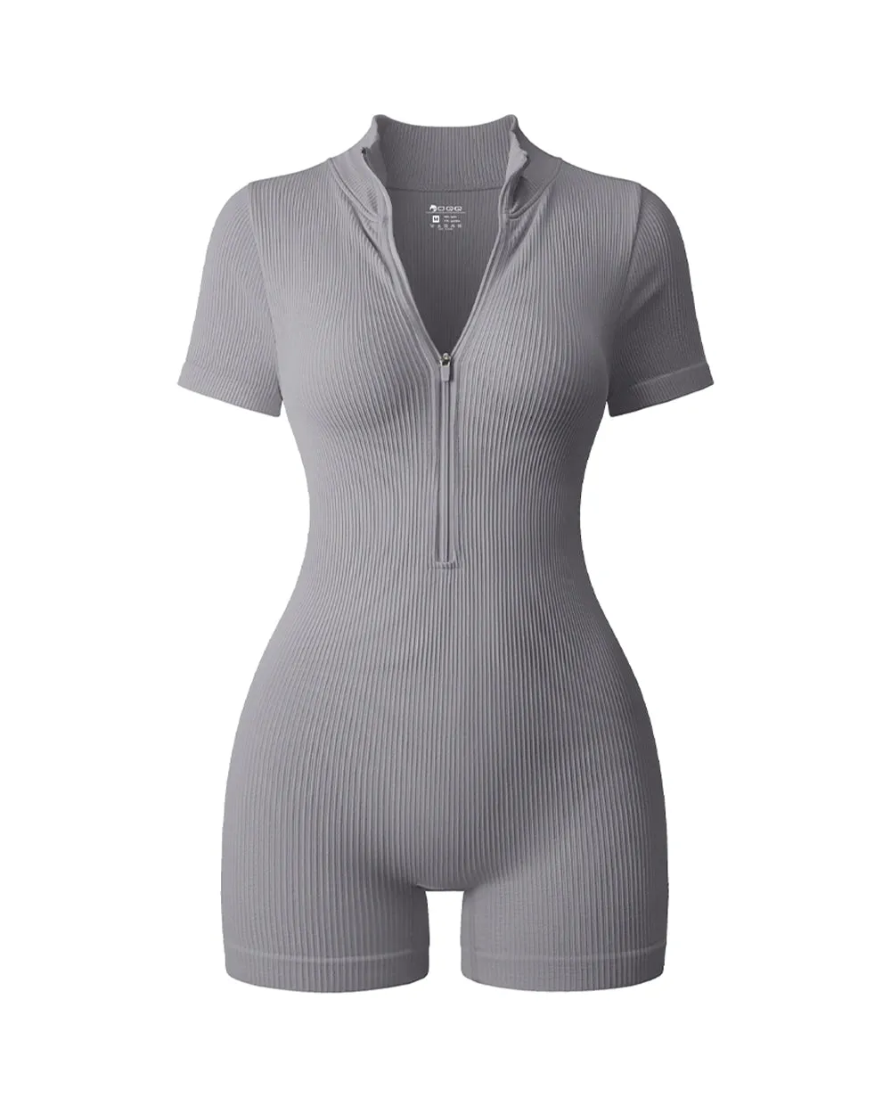 Ribbed Short Sleeve Zip Romper