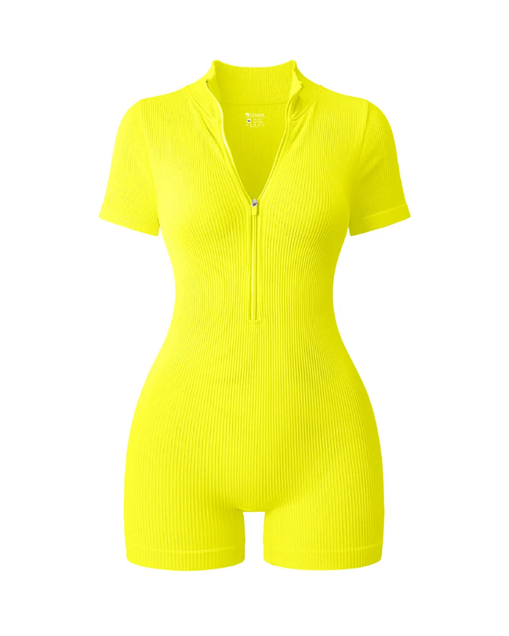 Ribbed Short Sleeve Zip Romper