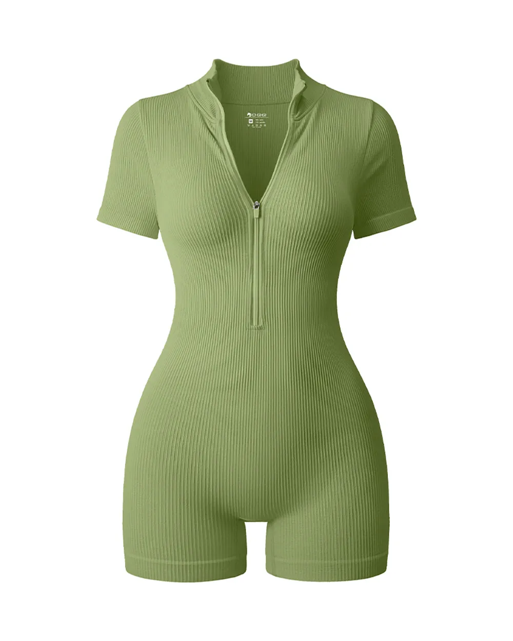 Ribbed Short Sleeve Zip Romper