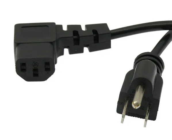 Right Angle Computer Power Cord SVT 18/3 Rated, 5-15P to C13