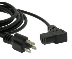 Right Angle Computer Power Cord SVT 18/3 Rated, 5-15P to C13