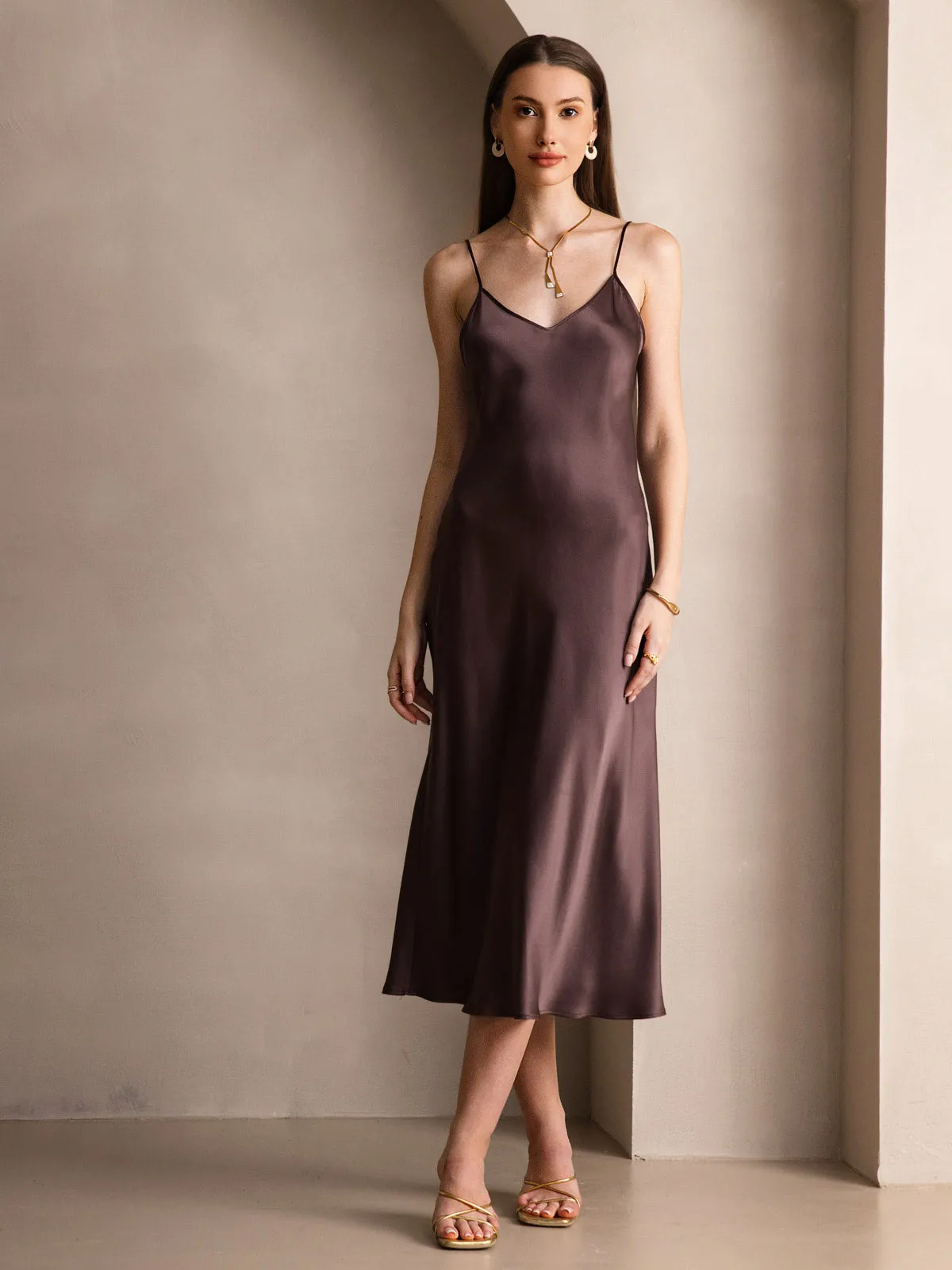 Robe Longue en Soie avec Bretelles Spaghetti