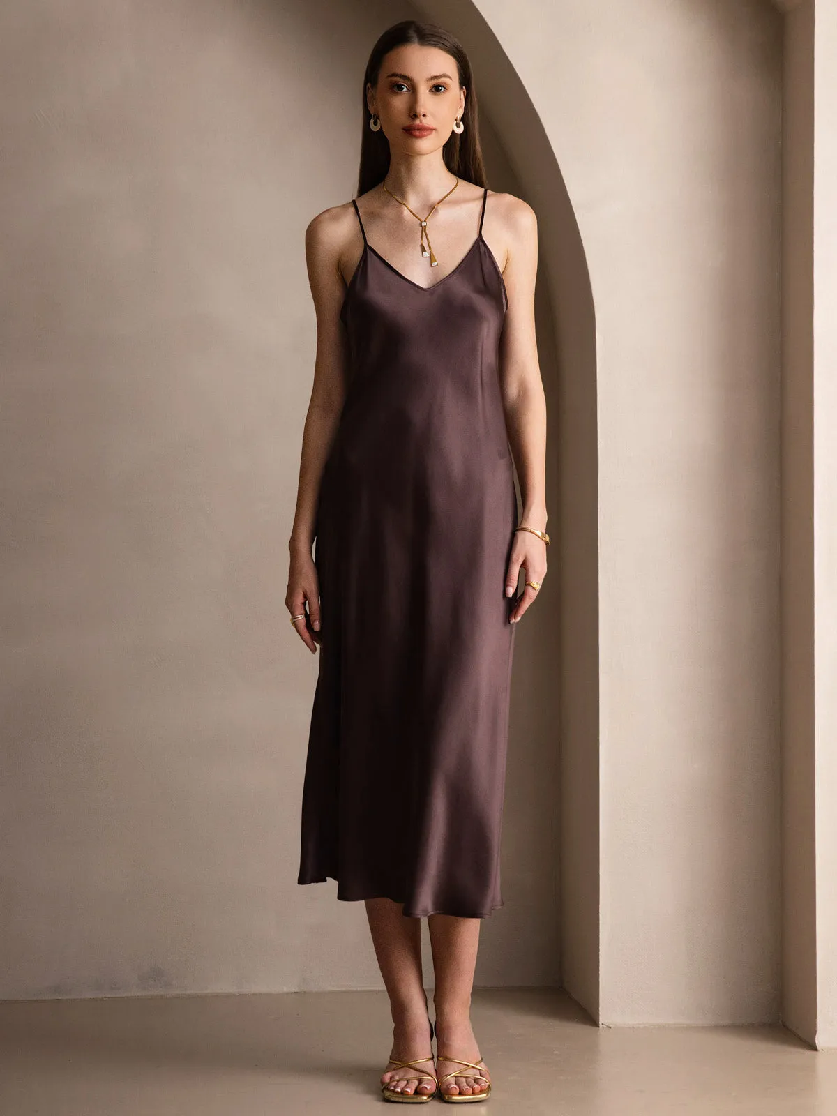 Robe Longue en Soie avec Bretelles Spaghetti