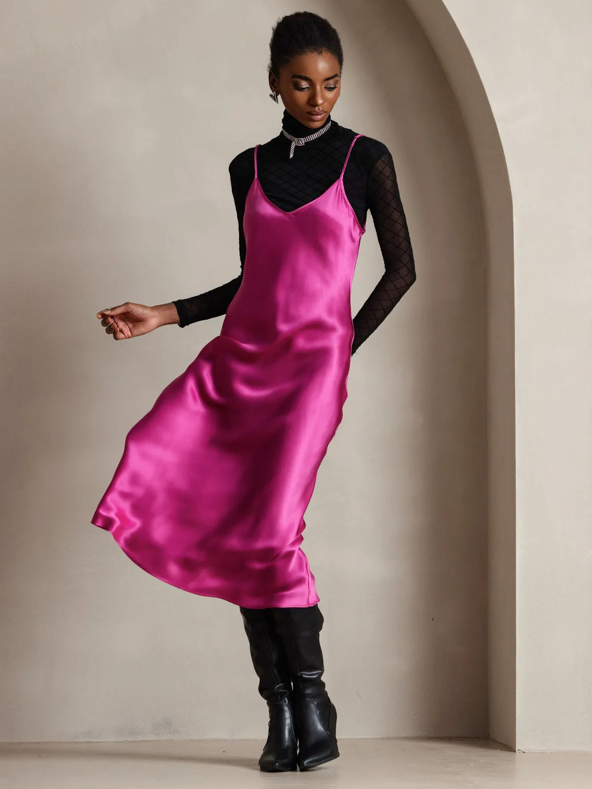 Robe Longue en Soie avec Bretelles Spaghetti
