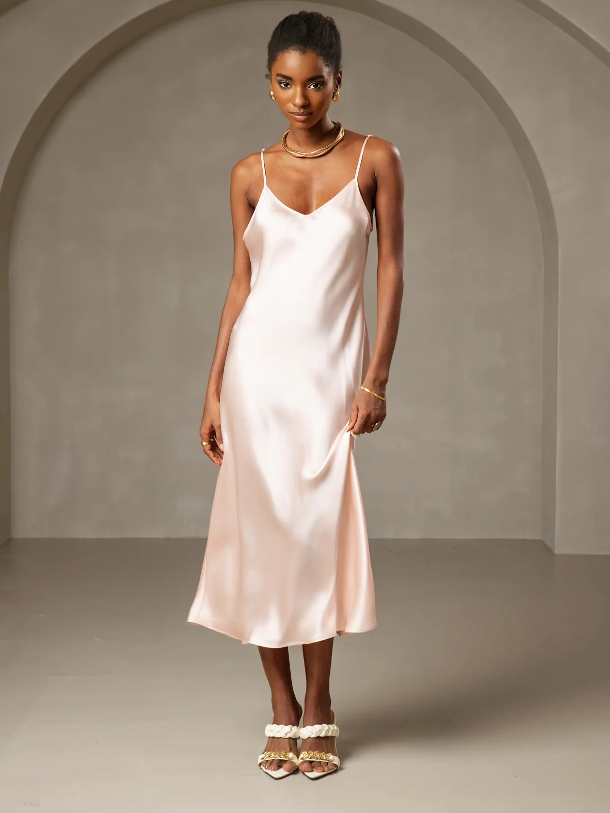 Robe Longue en Soie avec Bretelles Spaghetti