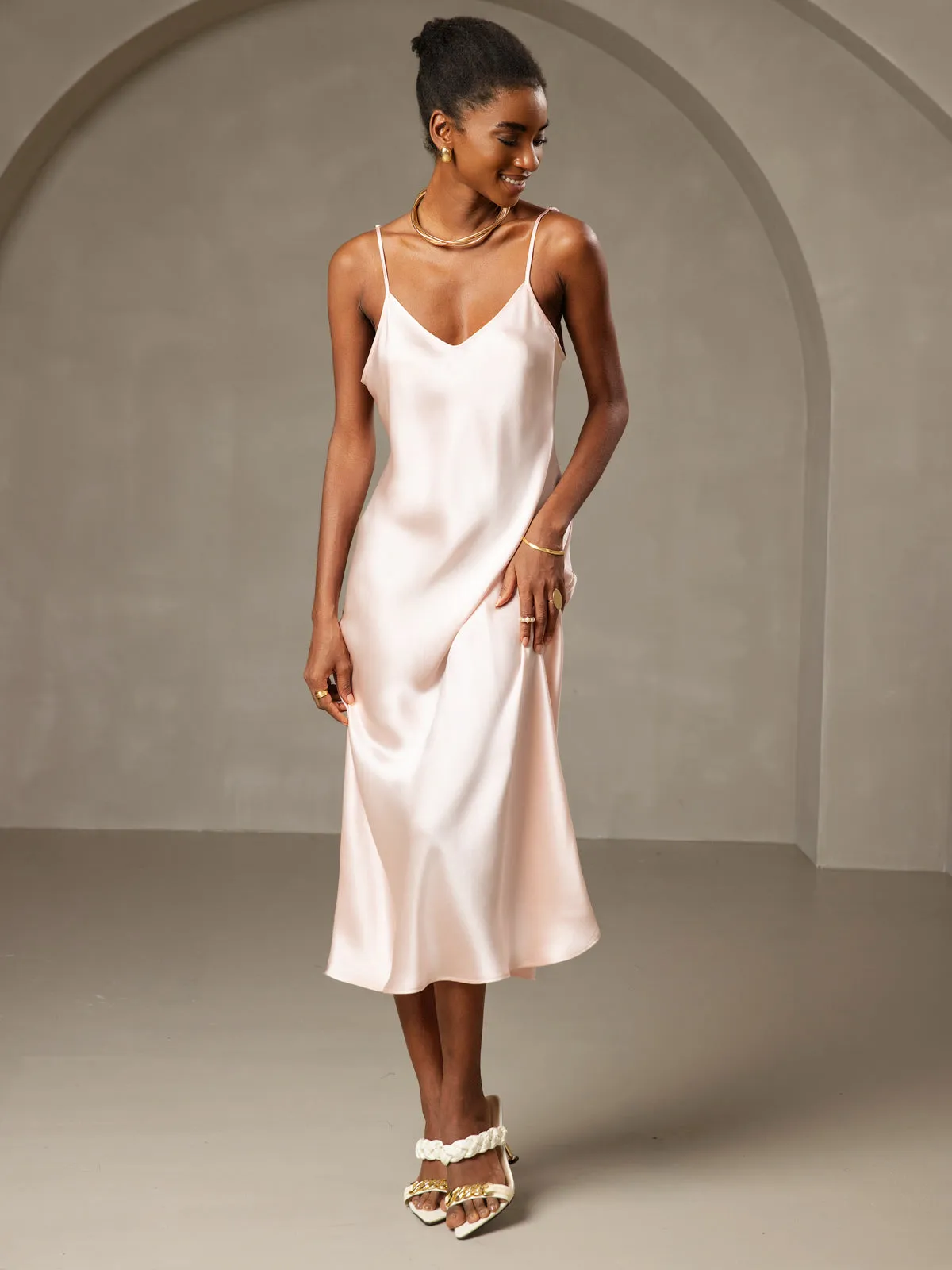 Robe Longue en Soie avec Bretelles Spaghetti