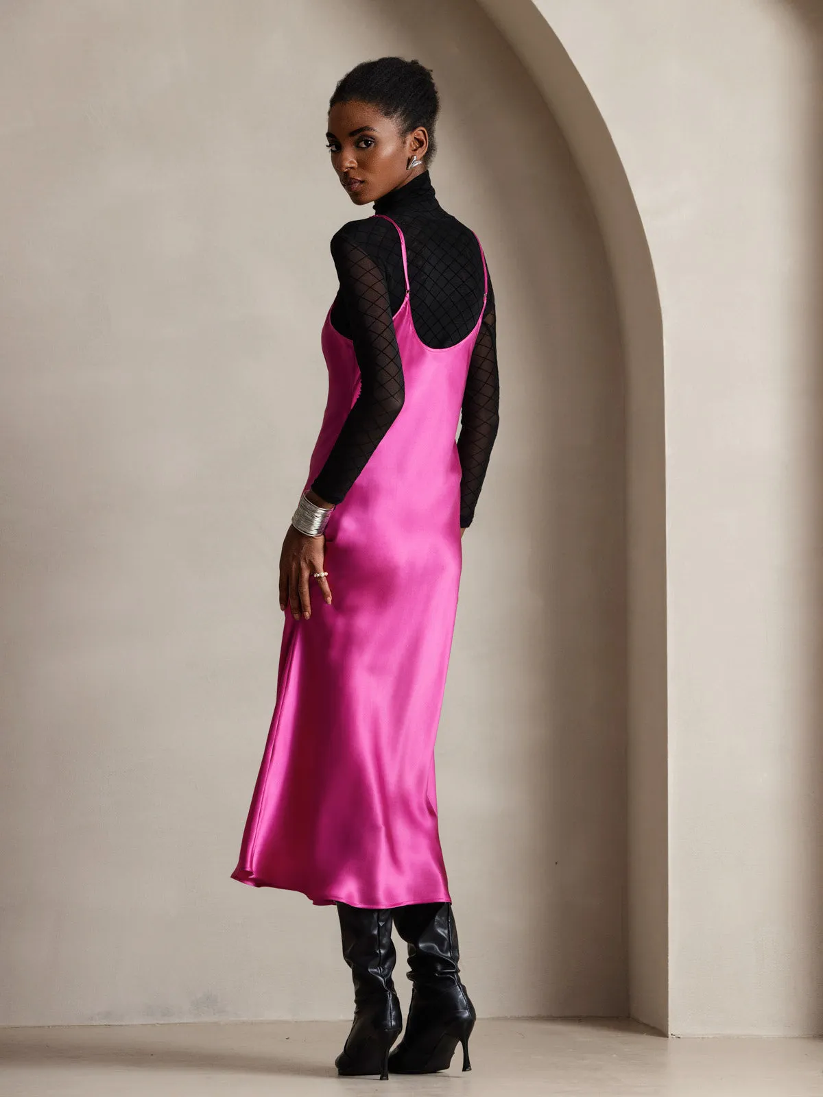 Robe Longue en Soie avec Bretelles Spaghetti
