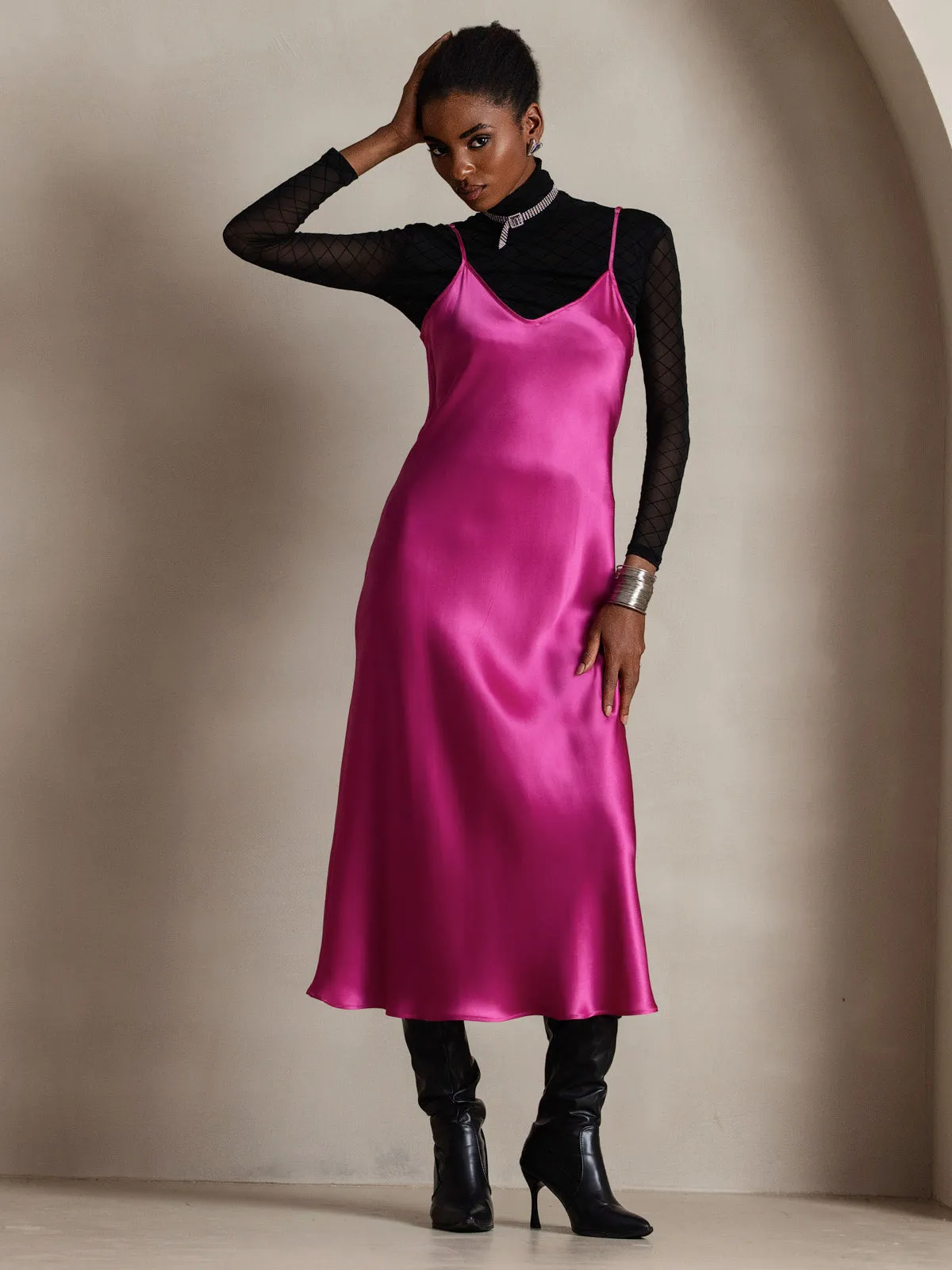 Robe Longue en Soie avec Bretelles Spaghetti