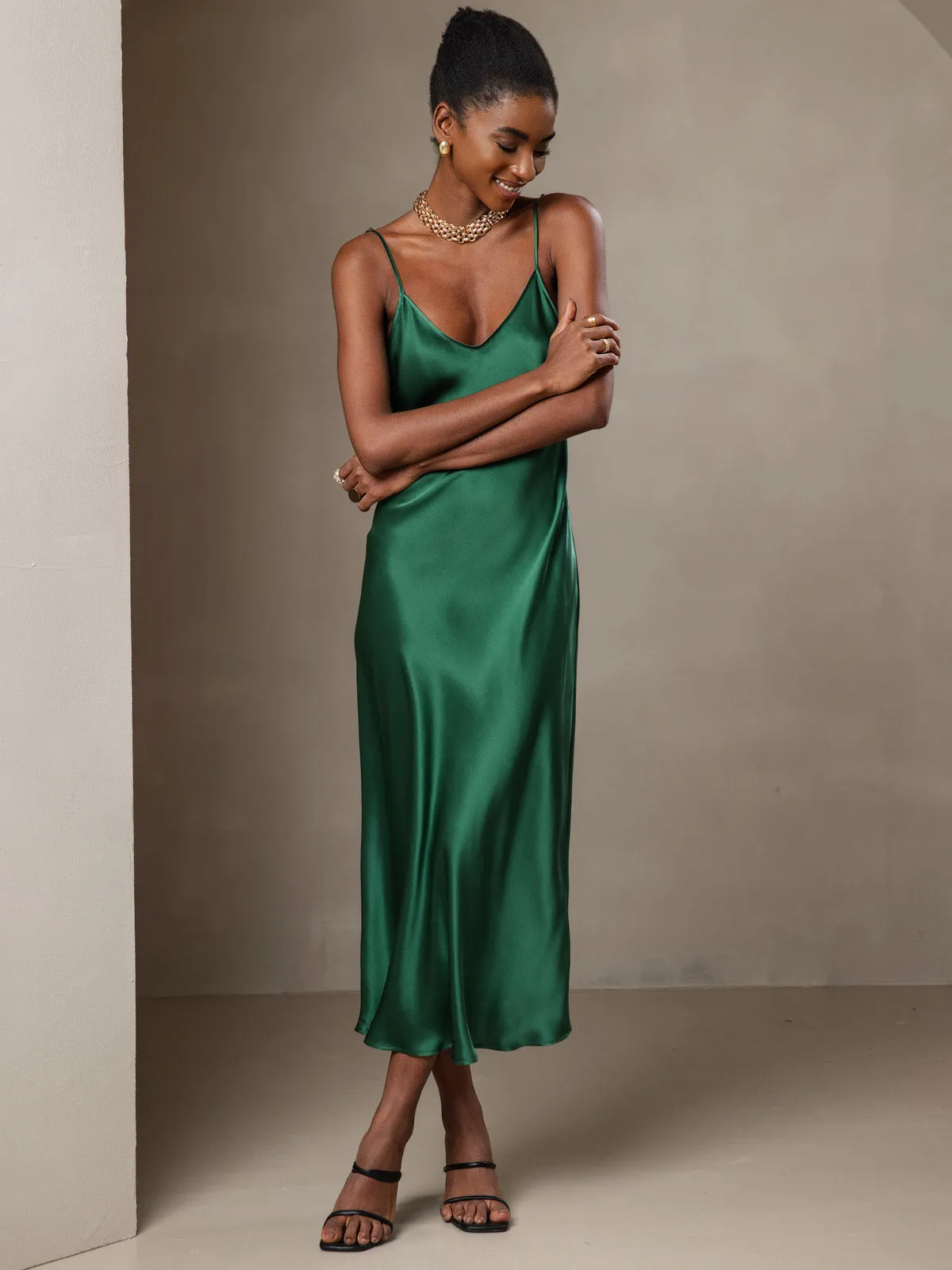 Robe Longue en Soie avec Bretelles Spaghetti