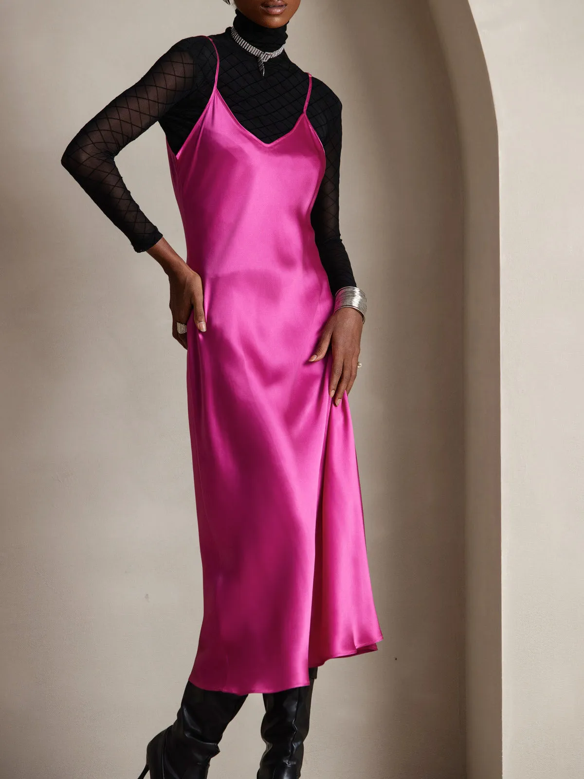 Robe Longue en Soie avec Bretelles Spaghetti