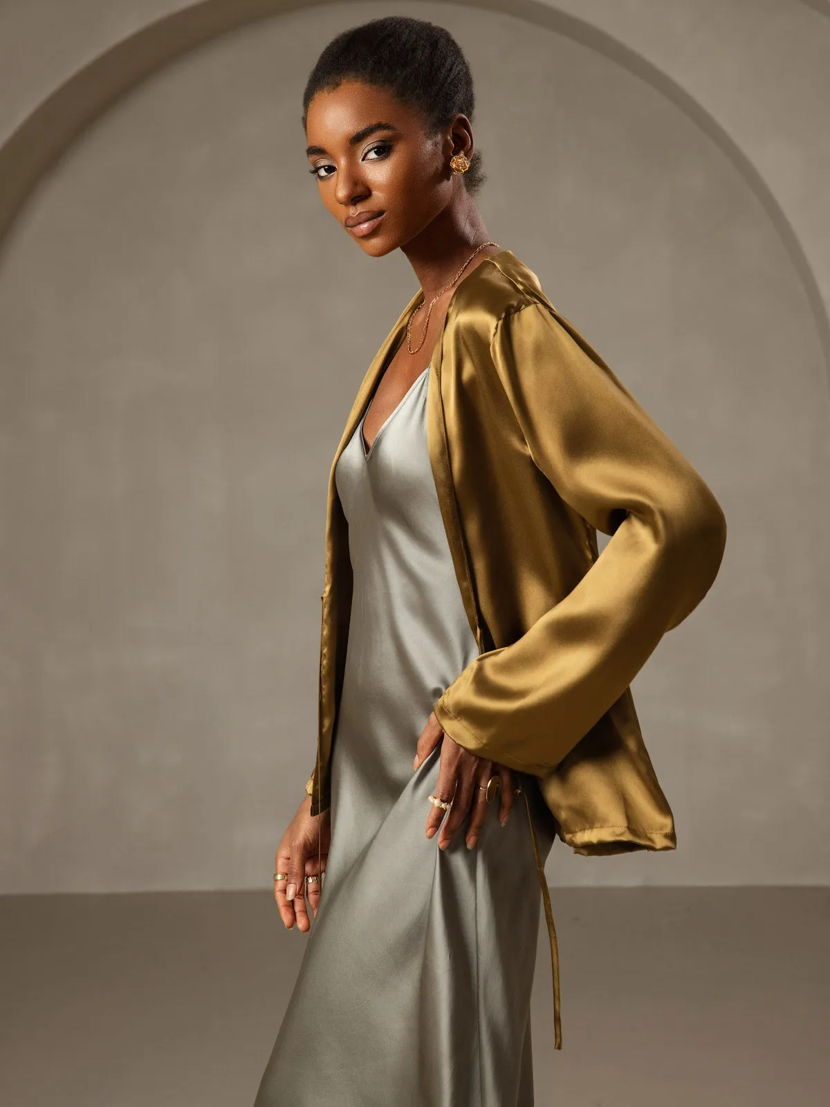 Robe Longue en Soie avec Bretelles Spaghetti