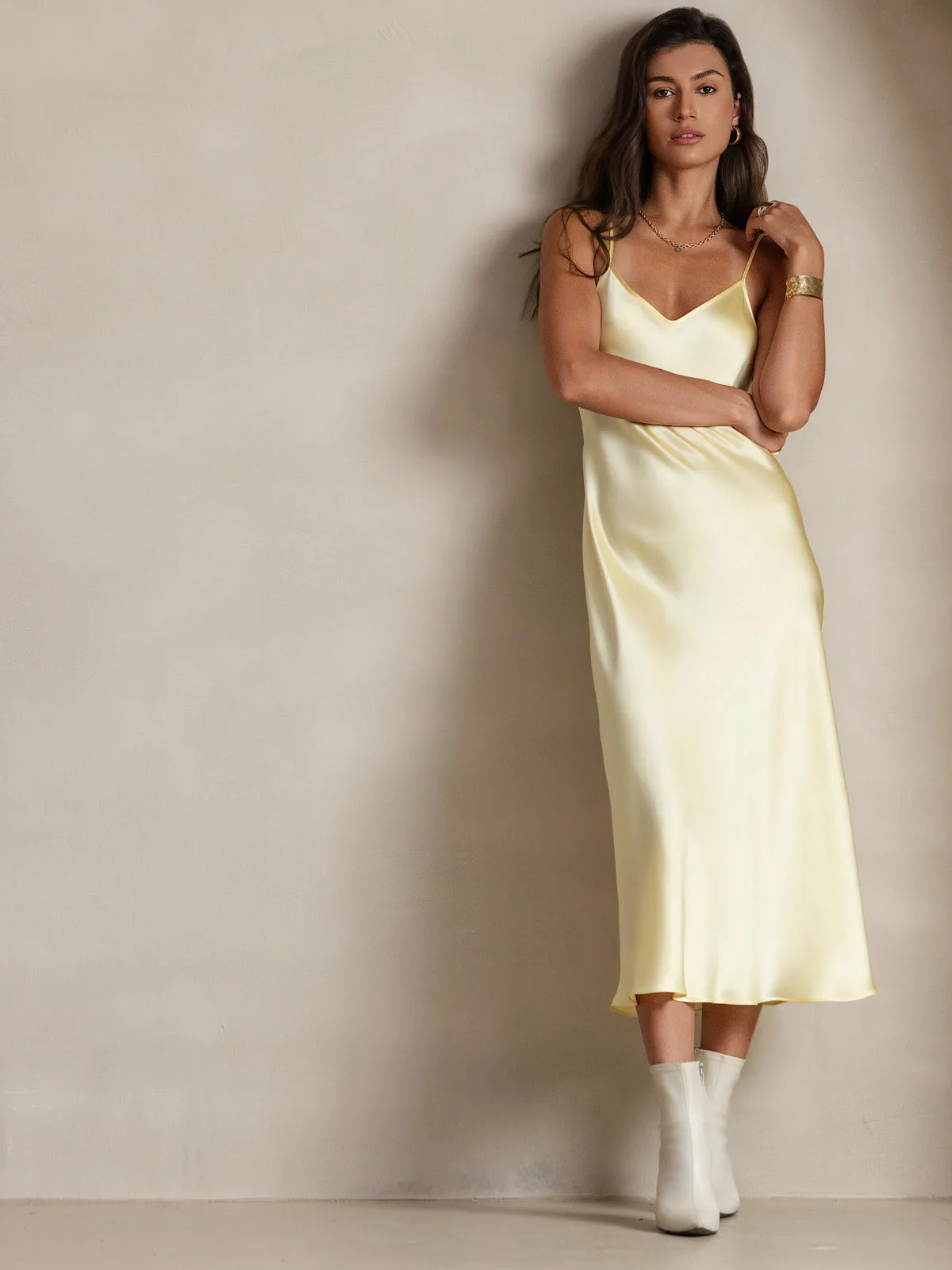 Robe Longue en Soie avec Bretelles Spaghetti