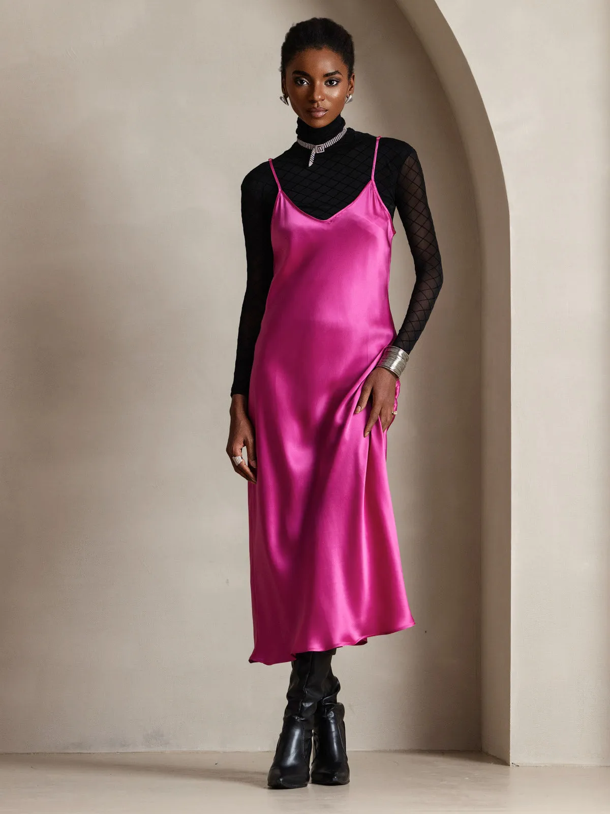 Robe Longue en Soie avec Bretelles Spaghetti