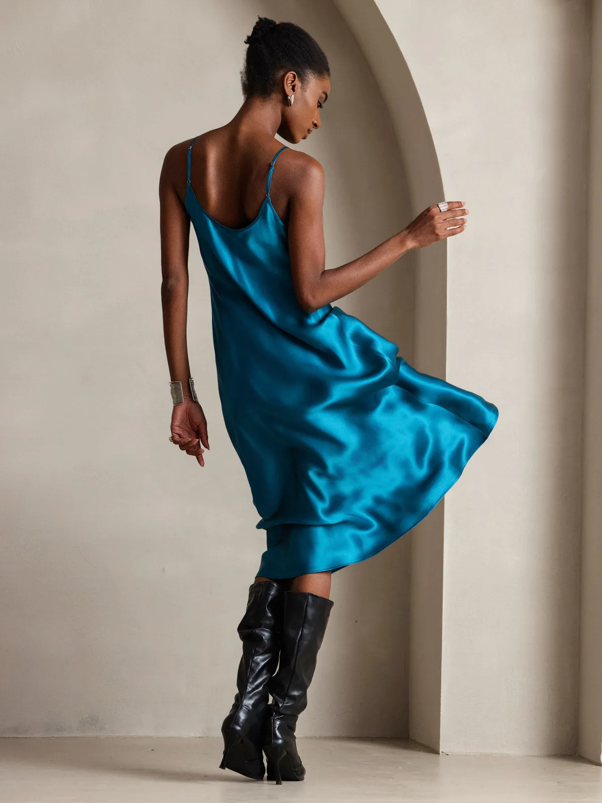 Robe Longue en Soie Pure avec Bretelles Spaghetti