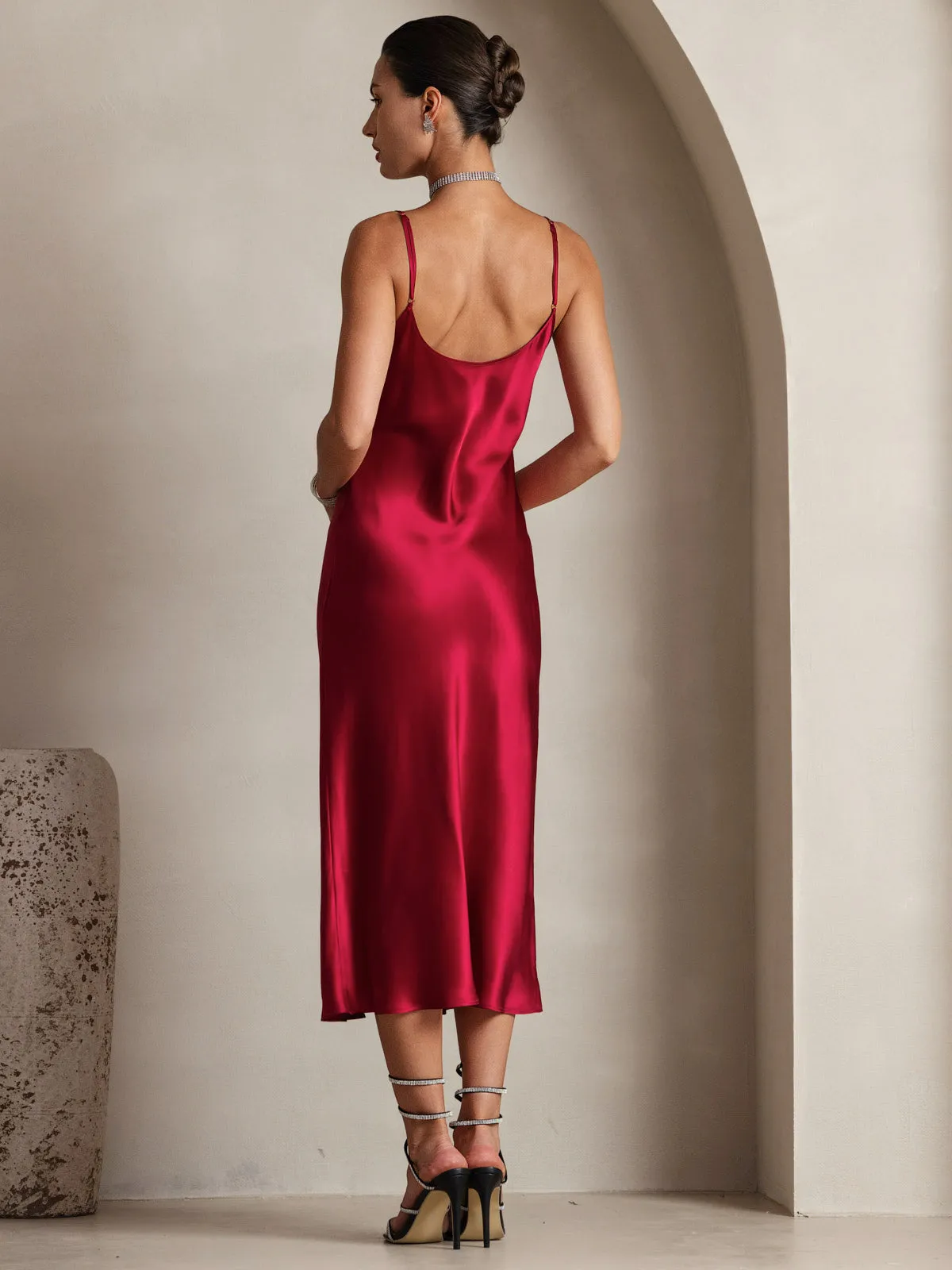 Robe Longue en Soie Pure avec Bretelles Spaghetti