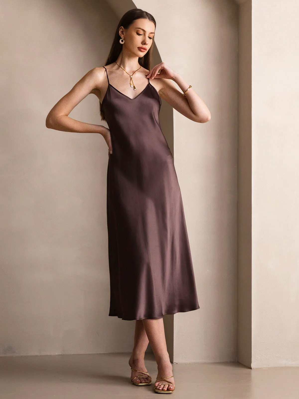 Robe Longue en Soie Pure avec Bretelles Spaghetti