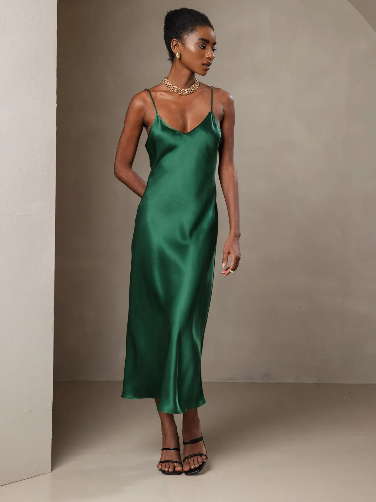 Robe Longue en Soie Pure avec Bretelles Spaghetti