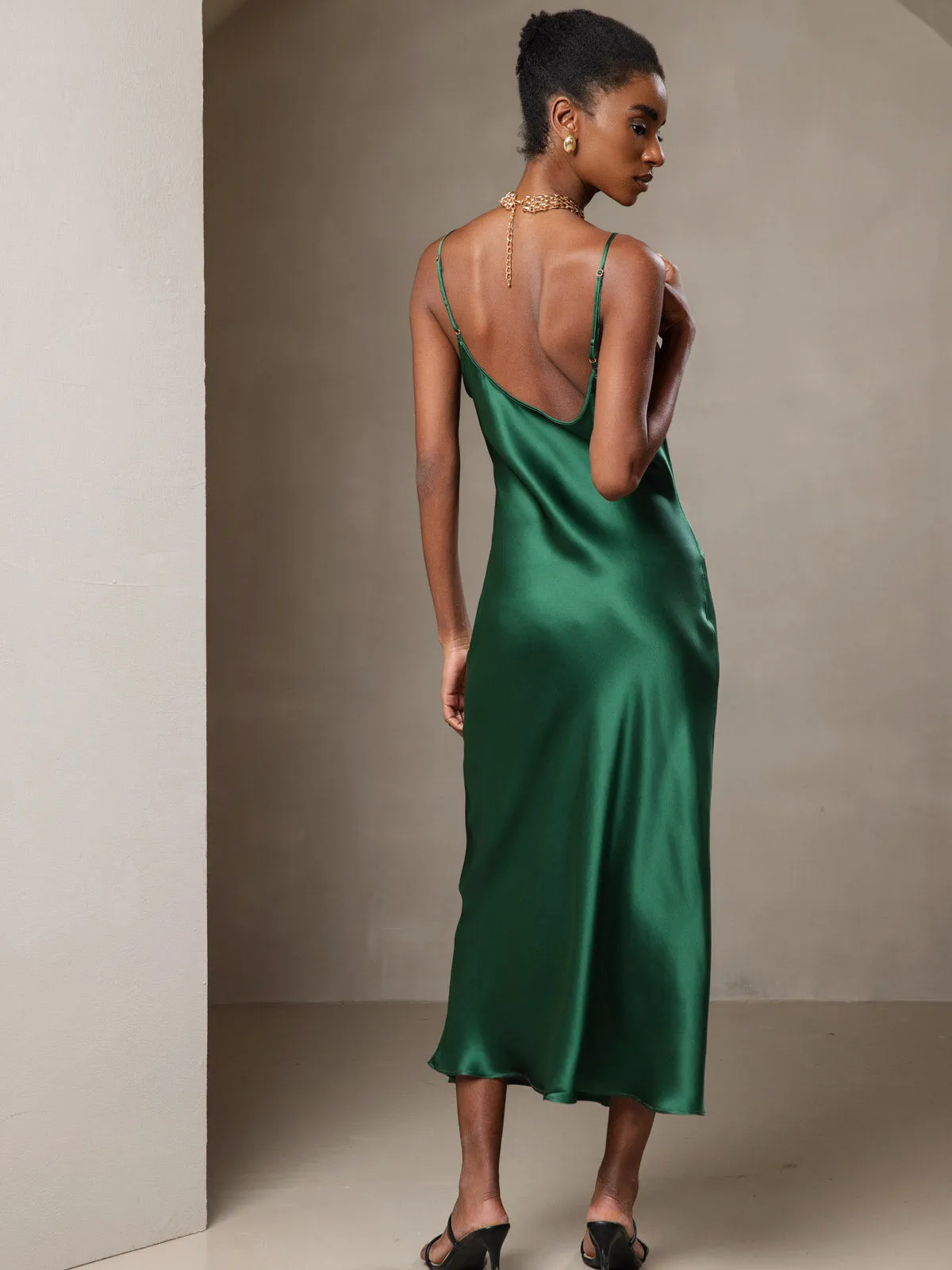 Robe Longue en Soie Pure avec Bretelles Spaghetti