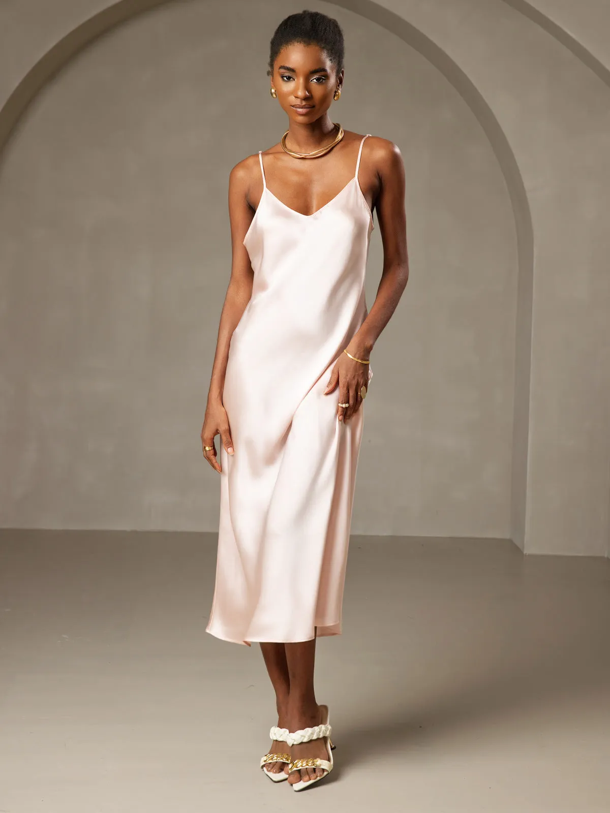 Robe Longue en Soie Pure avec Bretelles Spaghetti
