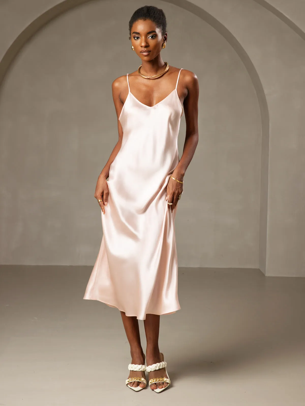 Robe Longue en Soie Pure avec Bretelles Spaghetti