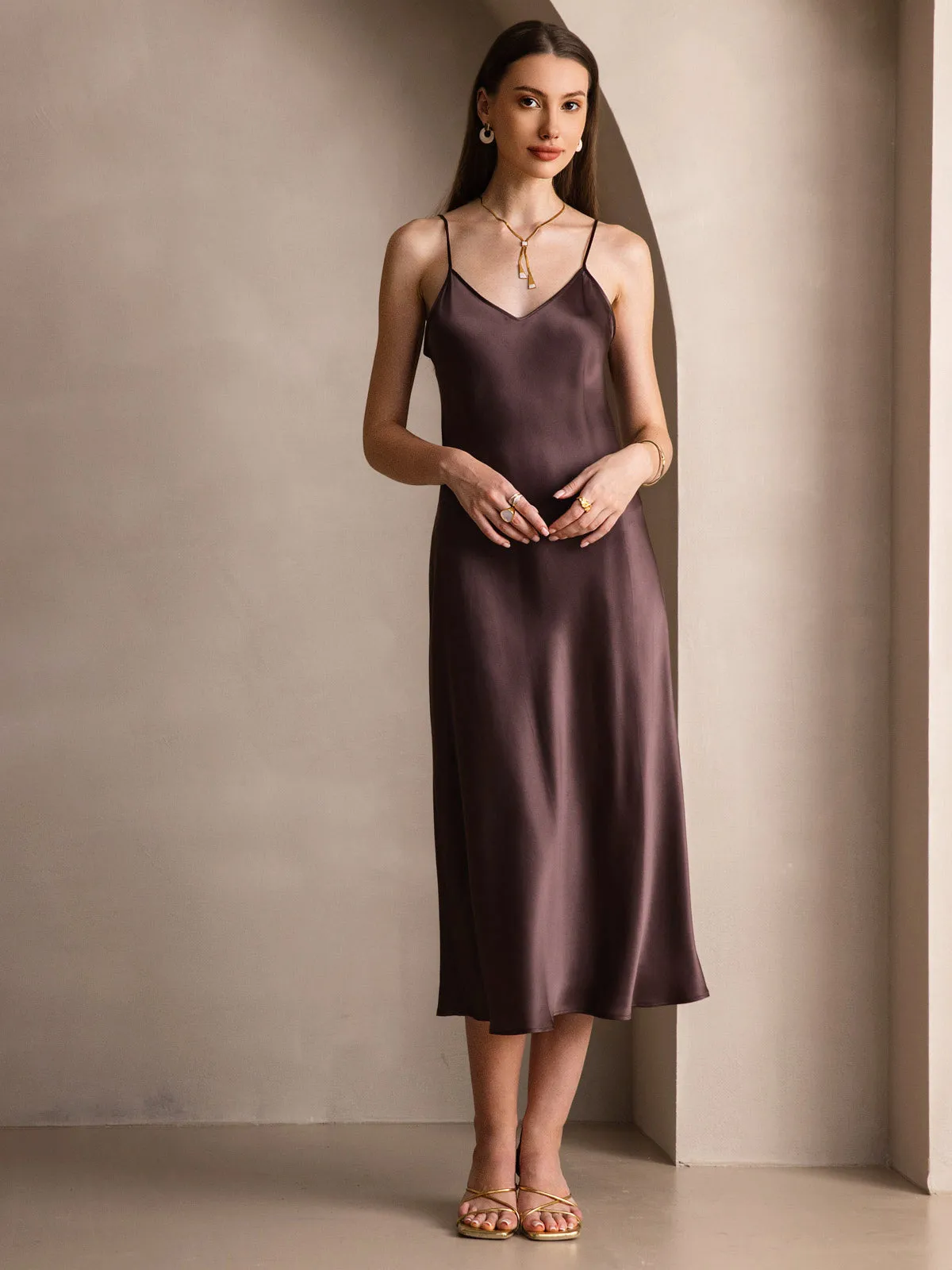 Robe Longue en Soie Pure avec Bretelles Spaghetti