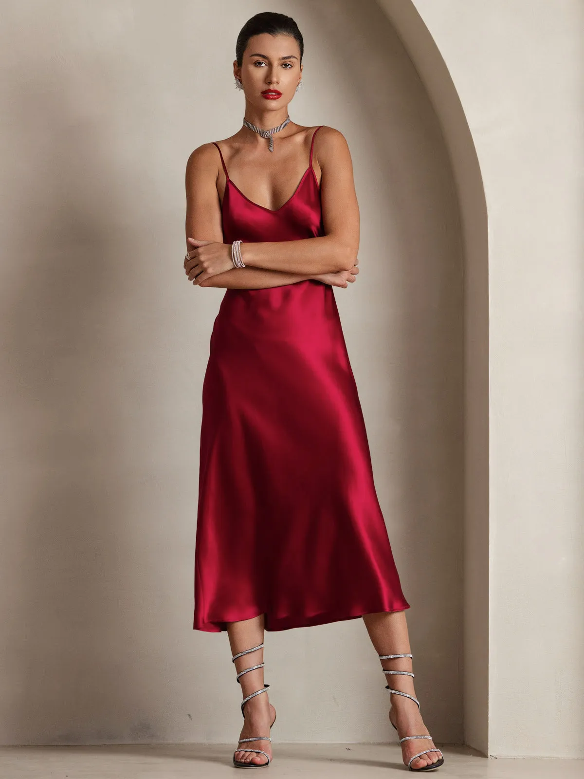 Robe Longue en Soie Pure avec Bretelles Spaghetti