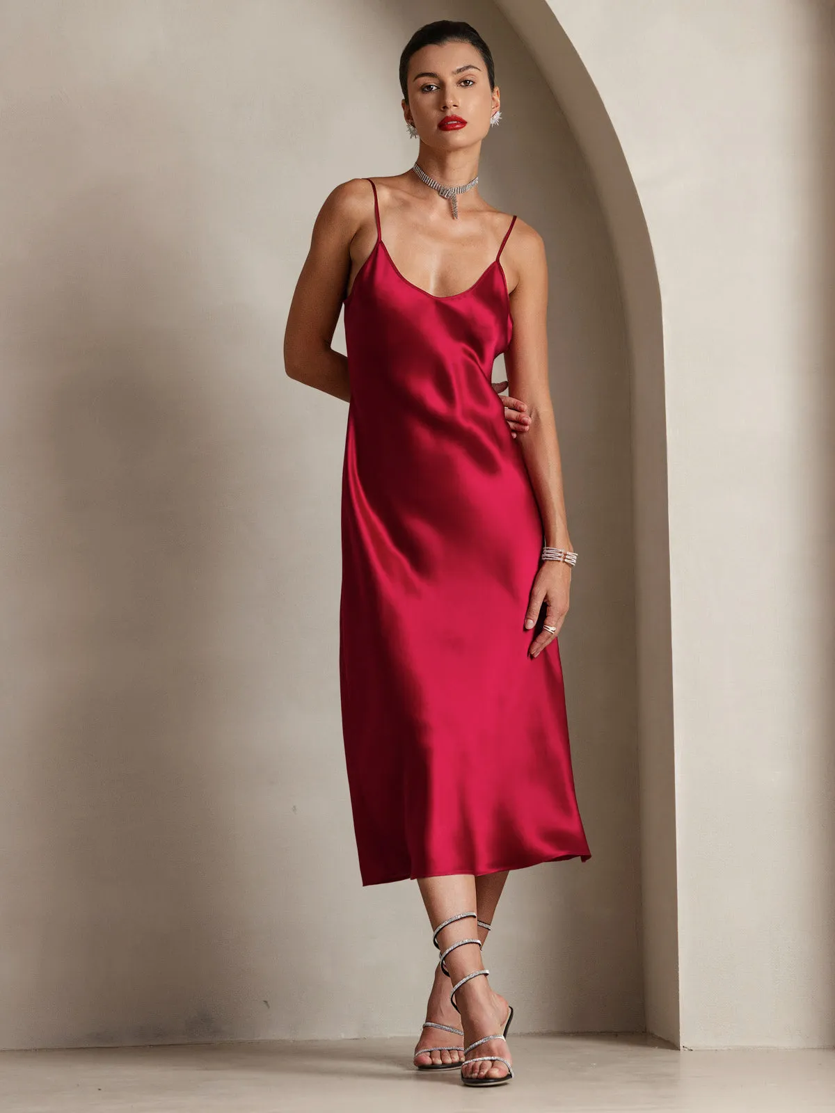 Robe Longue en Soie Pure avec Bretelles Spaghetti