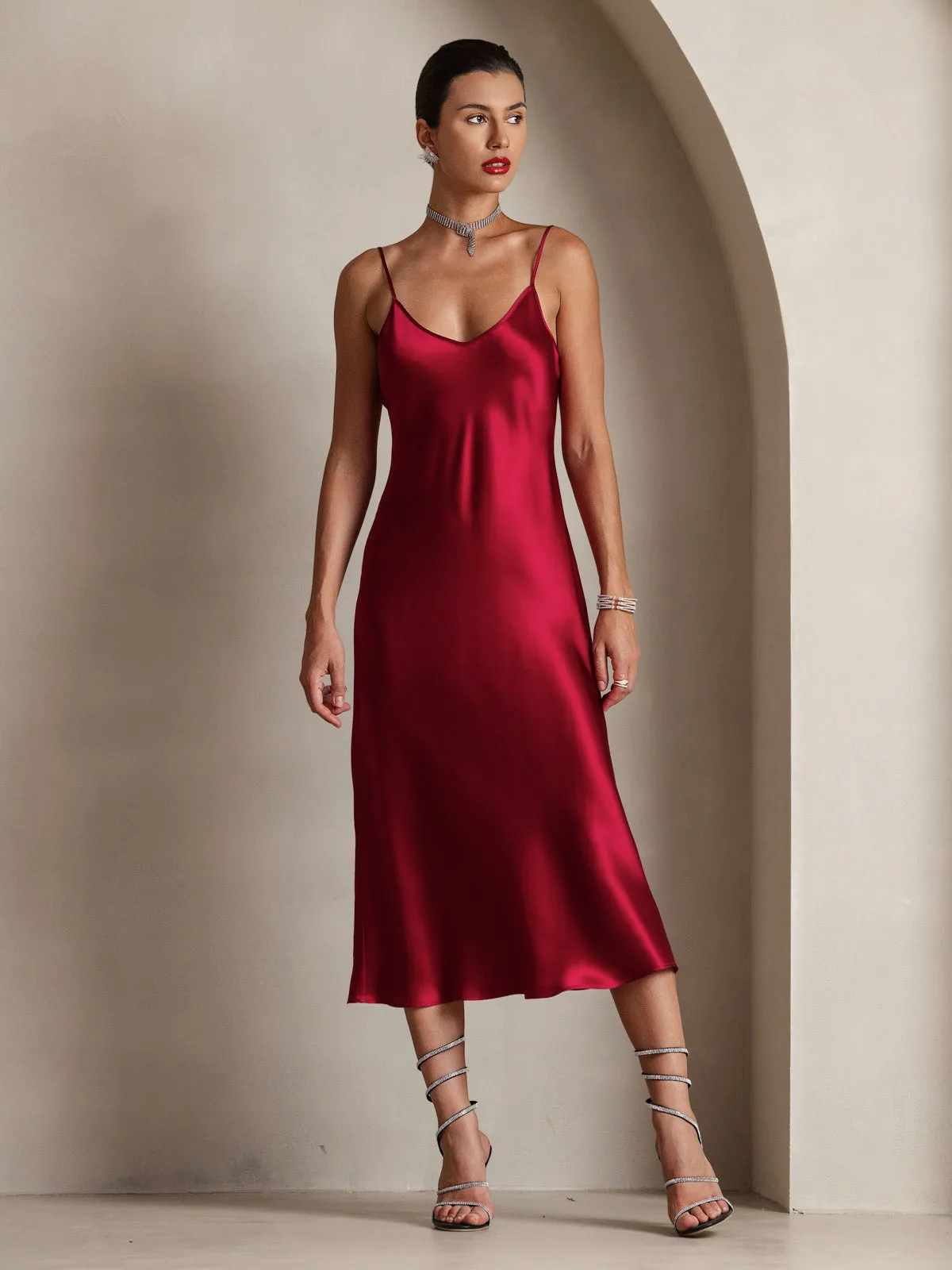 Robe Longue en Soie Pure avec Bretelles Spaghetti