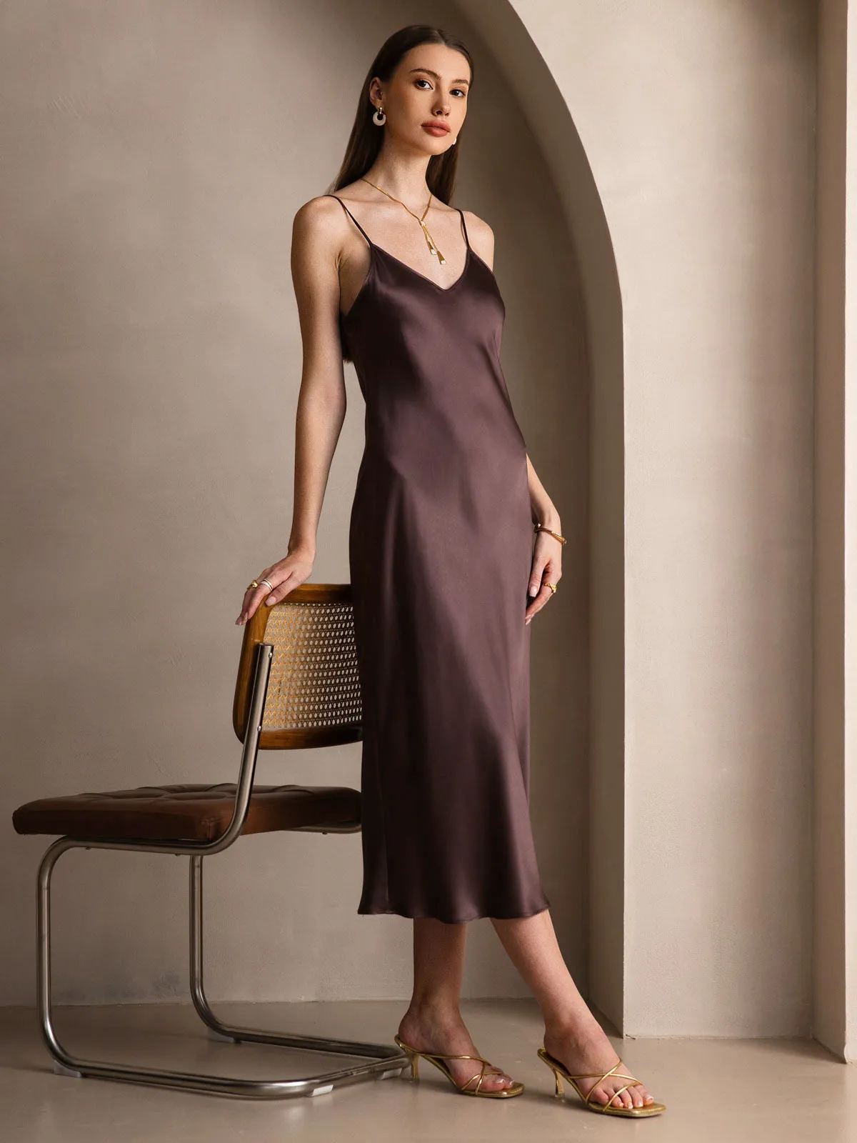 Robe Longue en Soie Pure avec Bretelles Spaghetti