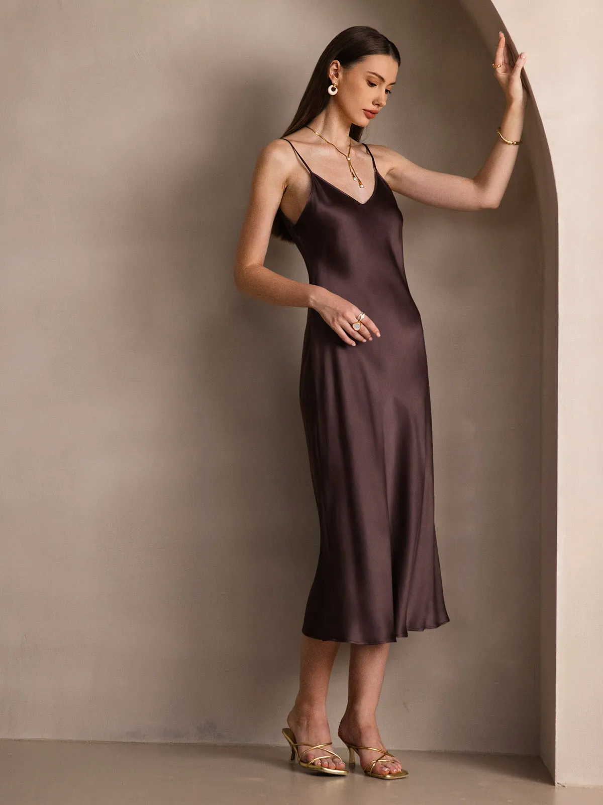 Robe Longue en Soie Pure avec Bretelles Spaghetti
