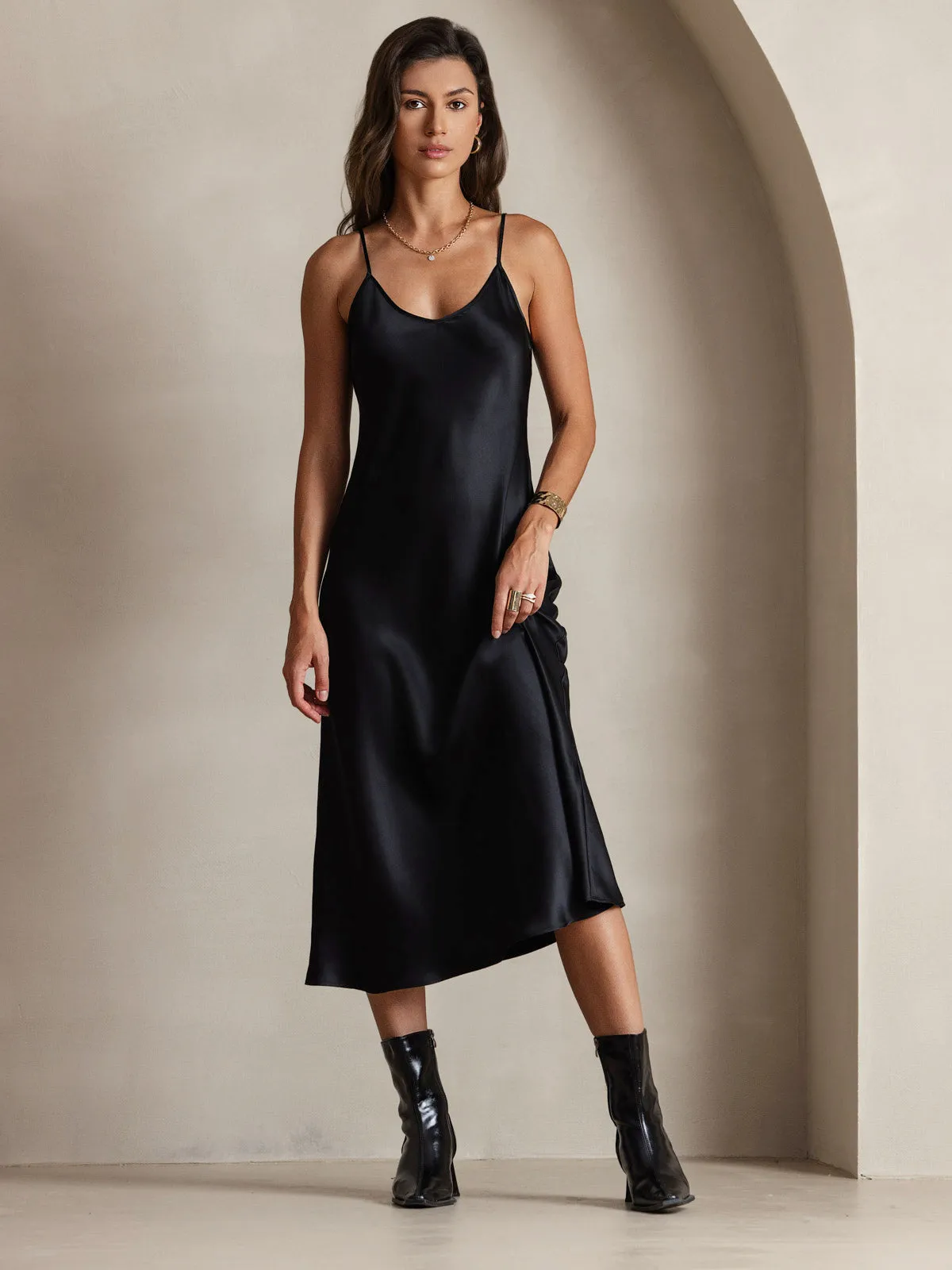 Robe Longue en Soie Pure avec Bretelles Spaghetti