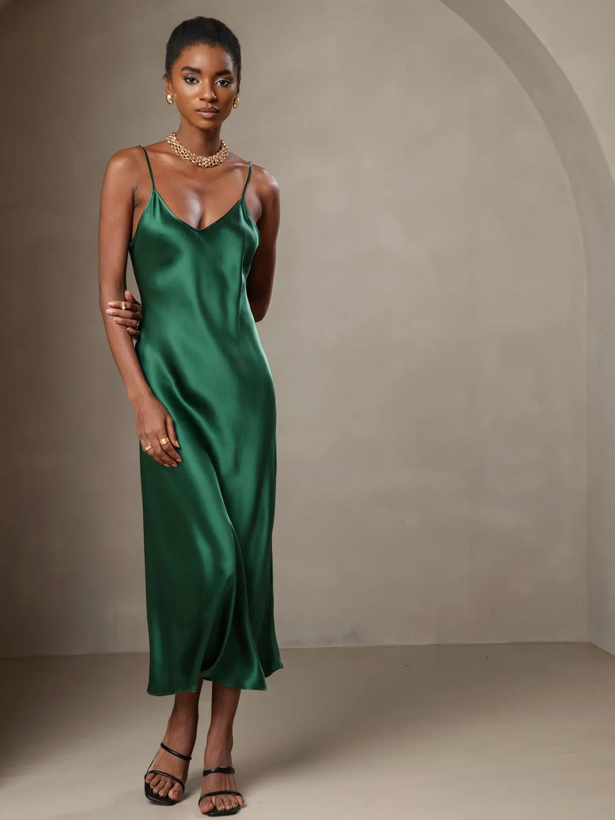 Robe Longue en Soie Pure avec Bretelles Spaghetti