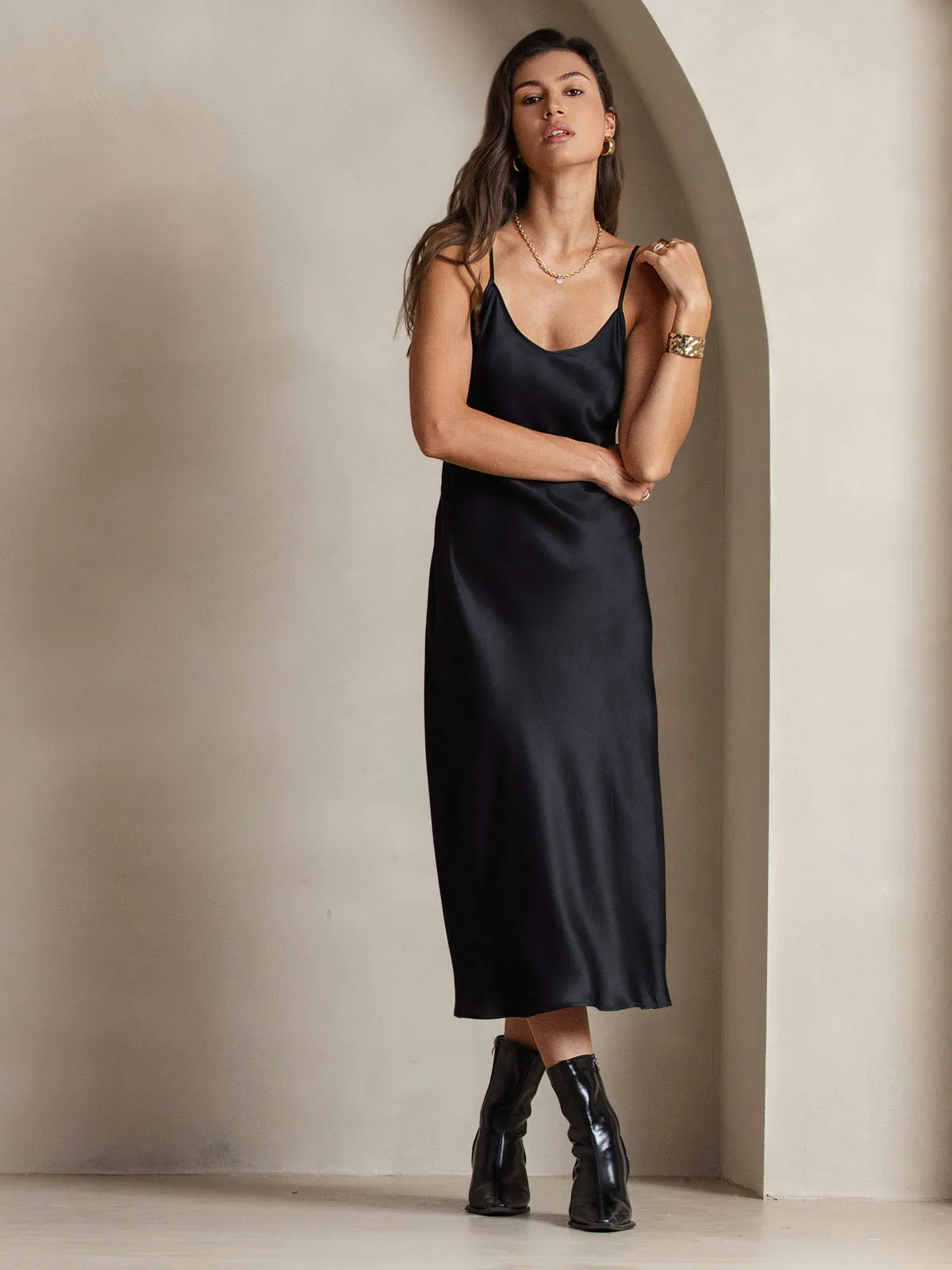 Robe Longue en Soie Pure avec Bretelles Spaghetti