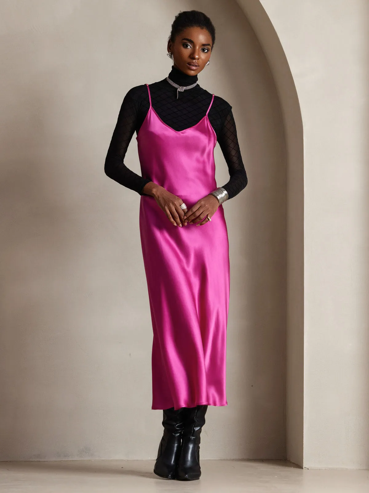Robe Longue en Soie Pure avec Bretelles Spaghetti