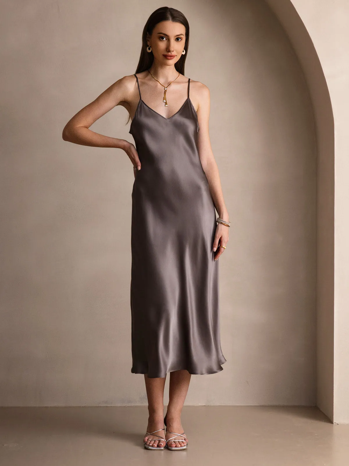 Robe Longue en Soie Pure avec Bretelles Spaghetti