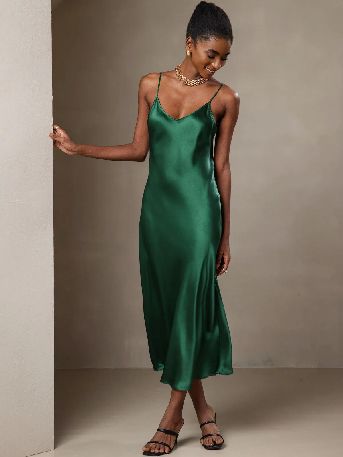 Robe Longue en Soie Pure avec Bretelles Spaghetti