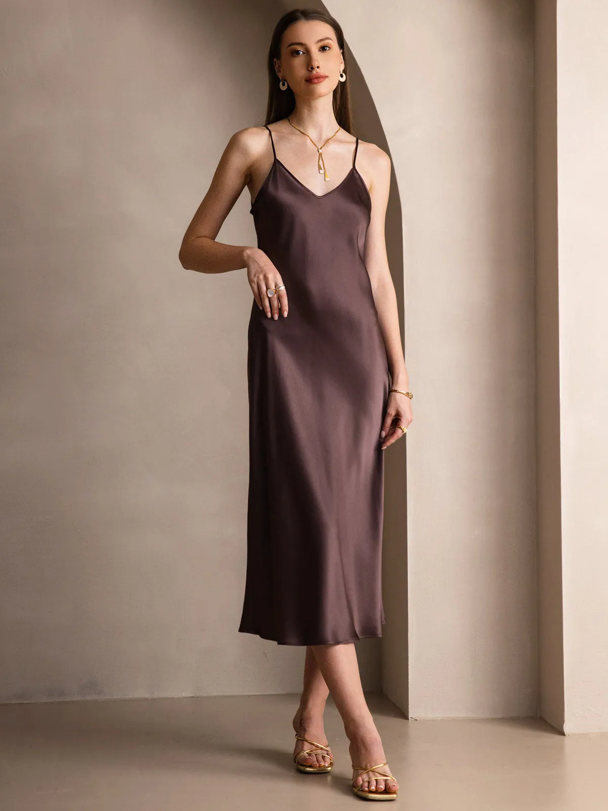 Robe Longue en Soie Pure avec Bretelles Spaghetti