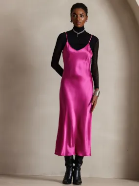 Robe Longue en Soie Pure Uni avec Bretelles Spaghetti