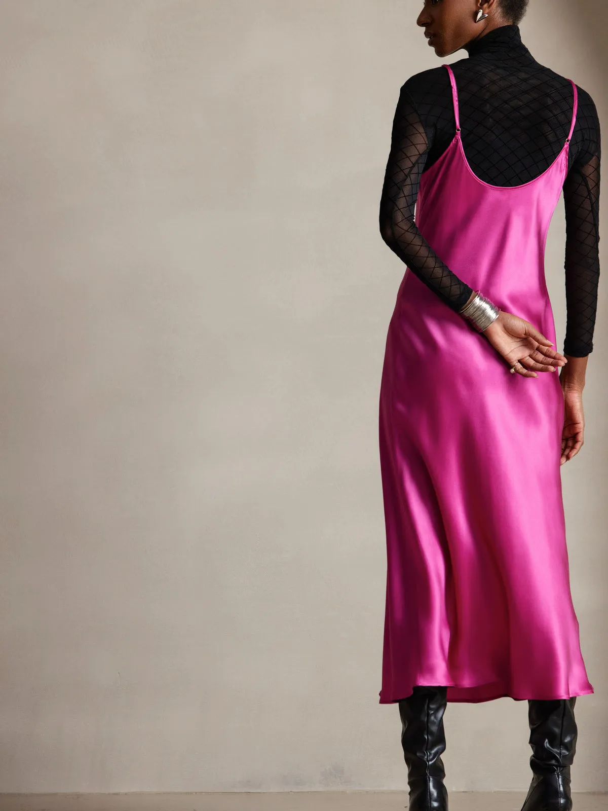 Robe Longue en Soie Pure Uni avec Bretelles Spaghetti