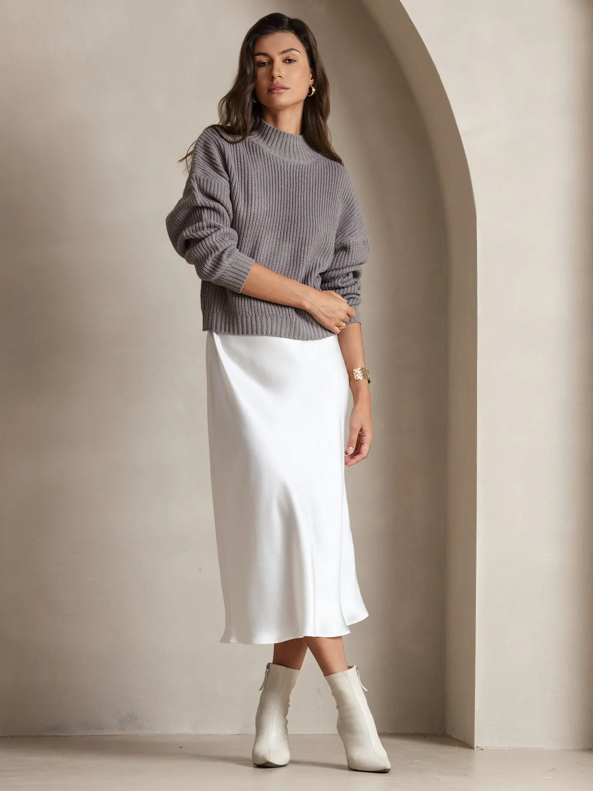 Robe Longue en Soie Pure Uni avec Bretelles Spaghetti