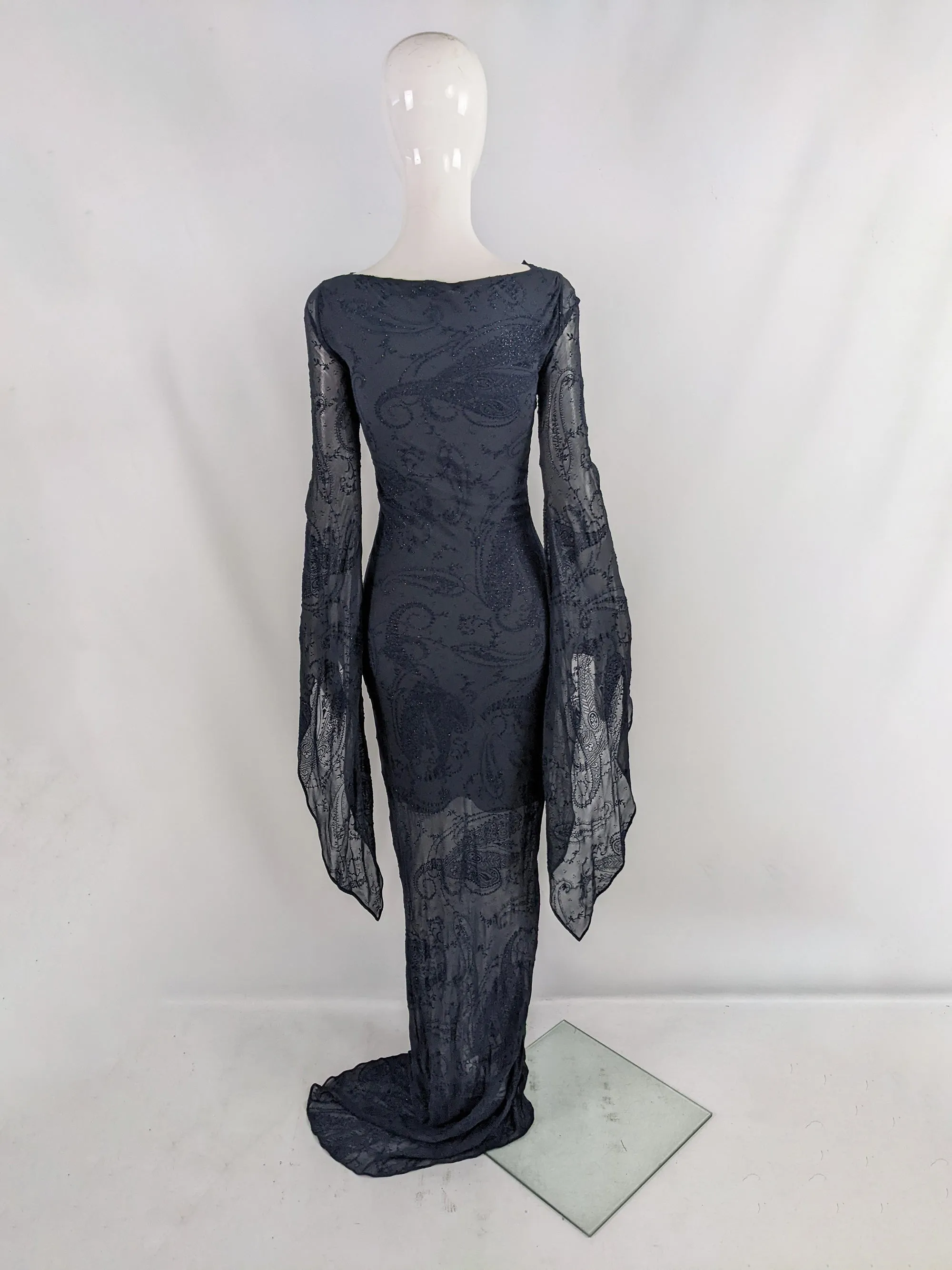 Ronit Zilkha Vintage Midnight Blue Silk Devore Witchy Dress, 2000s