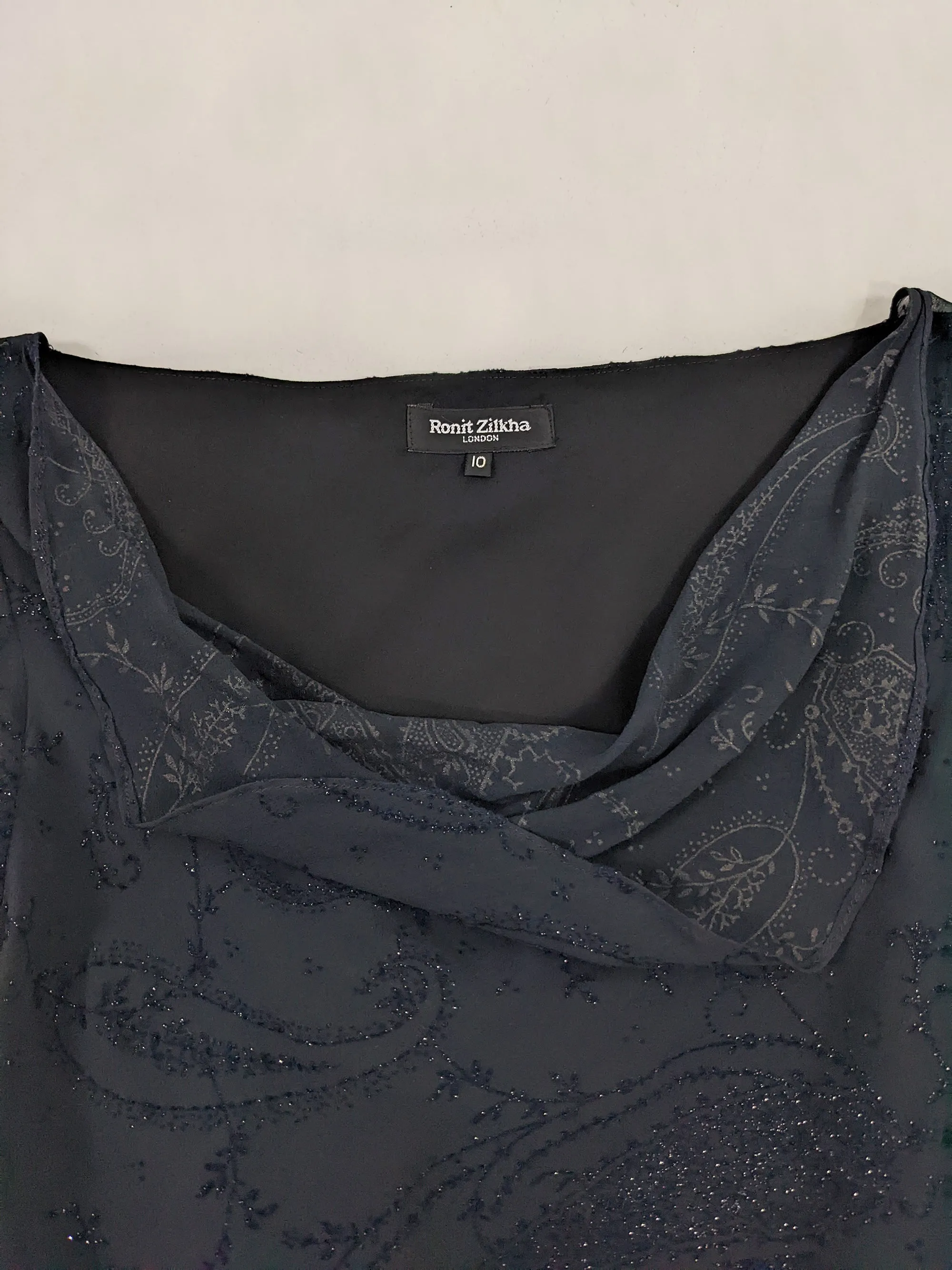 Ronit Zilkha Vintage Midnight Blue Silk Devore Witchy Dress, 2000s