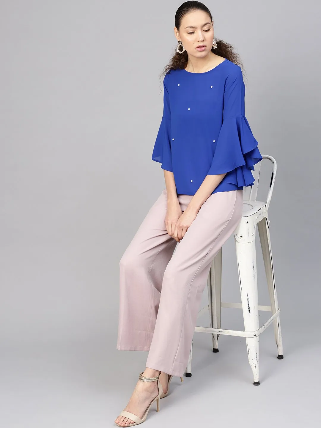 Royal Blue Pearl Studded Top