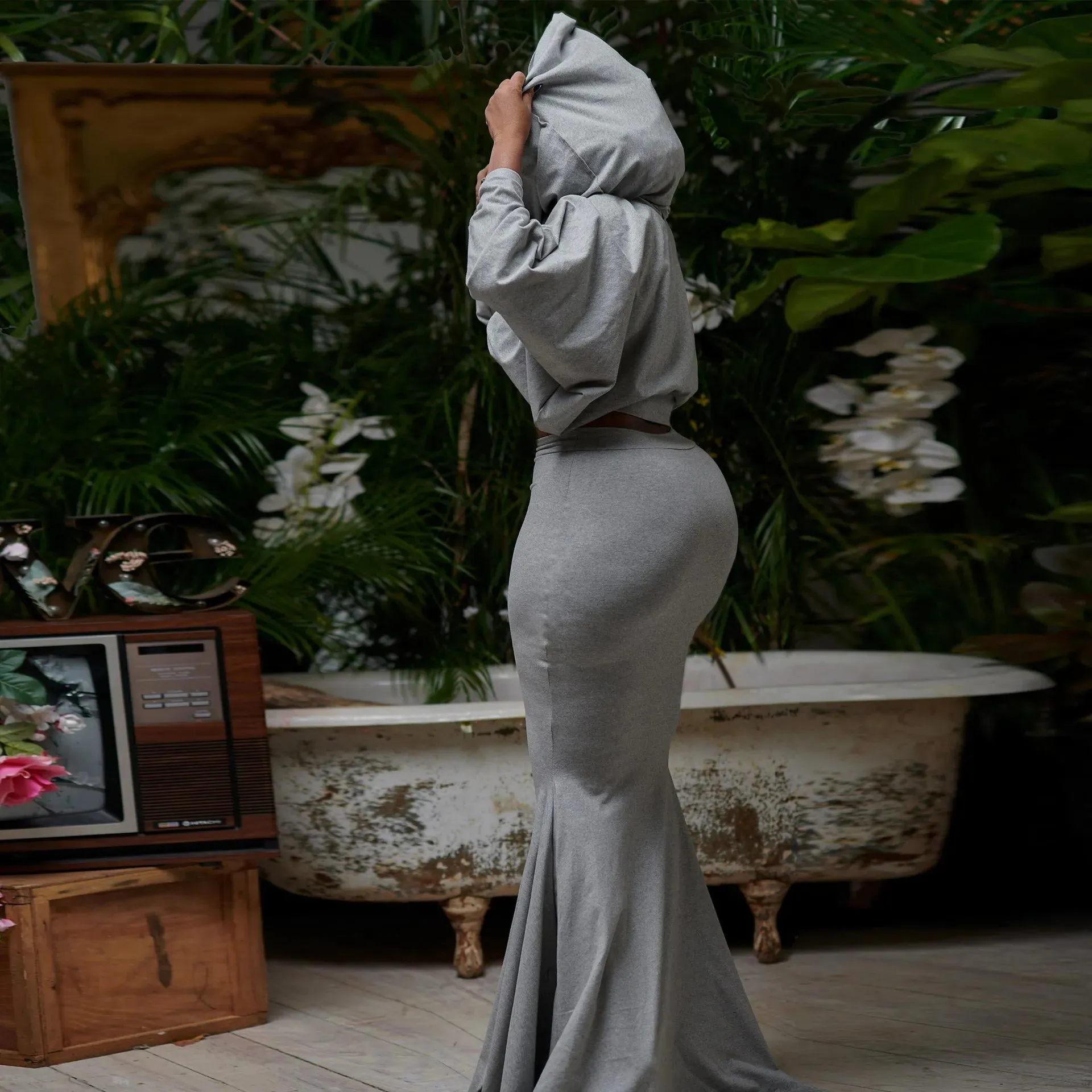Royalty Midi Maxi Skirt and Batwing Long Sleeve Top