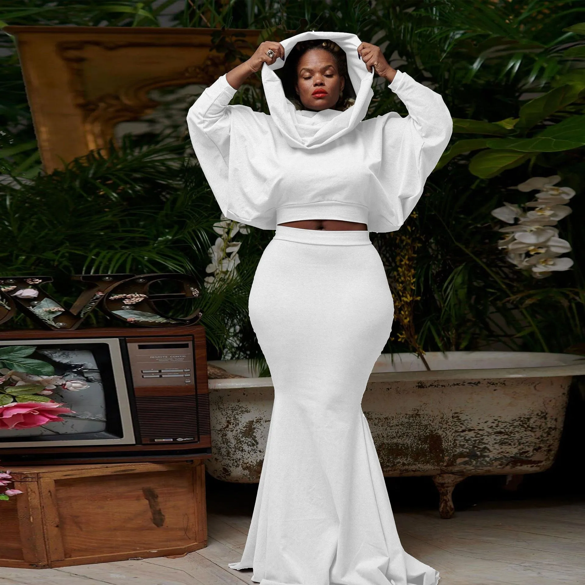 Royalty Midi Maxi Skirt and Batwing Long Sleeve Top