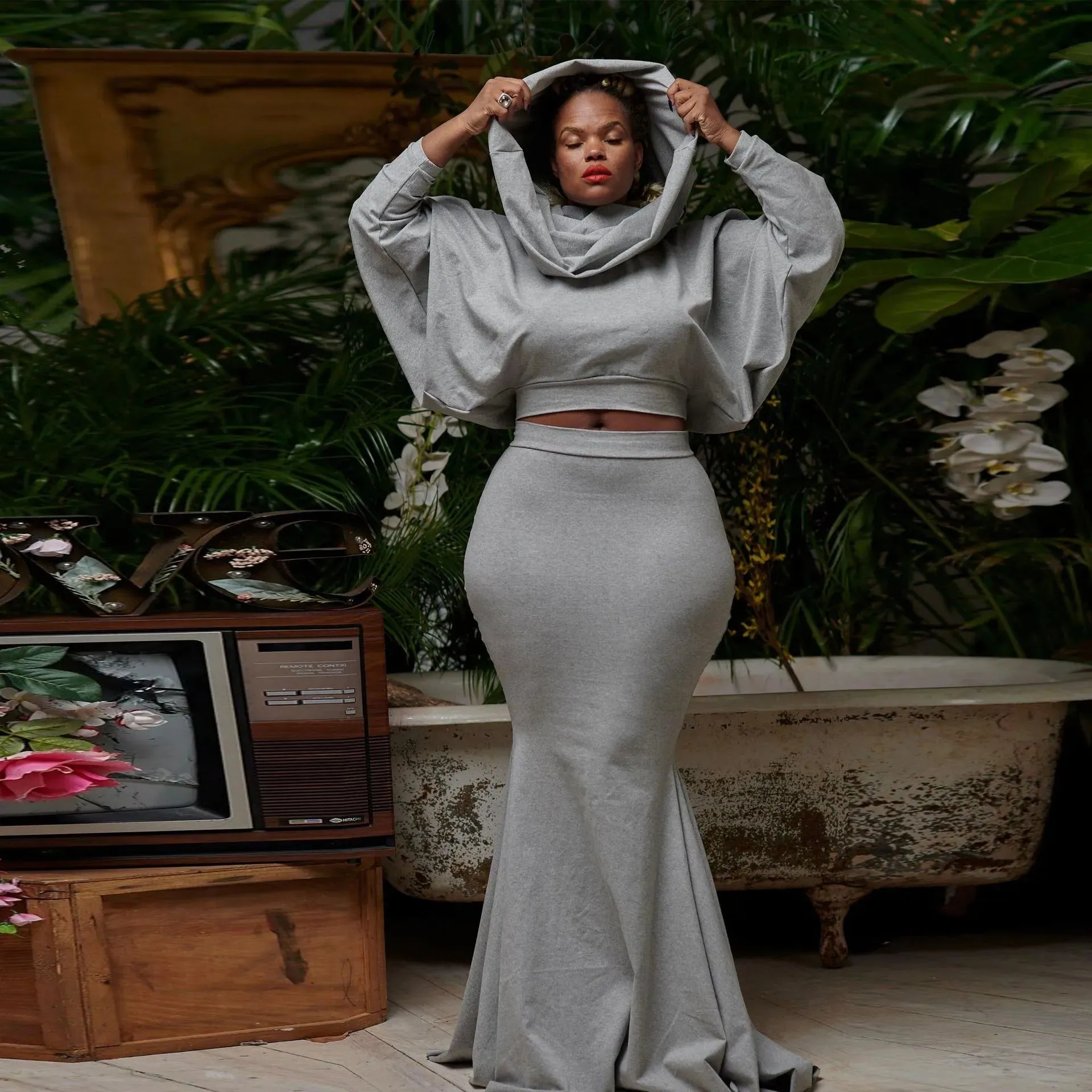 Royalty Midi Maxi Skirt and Batwing Long Sleeve Top