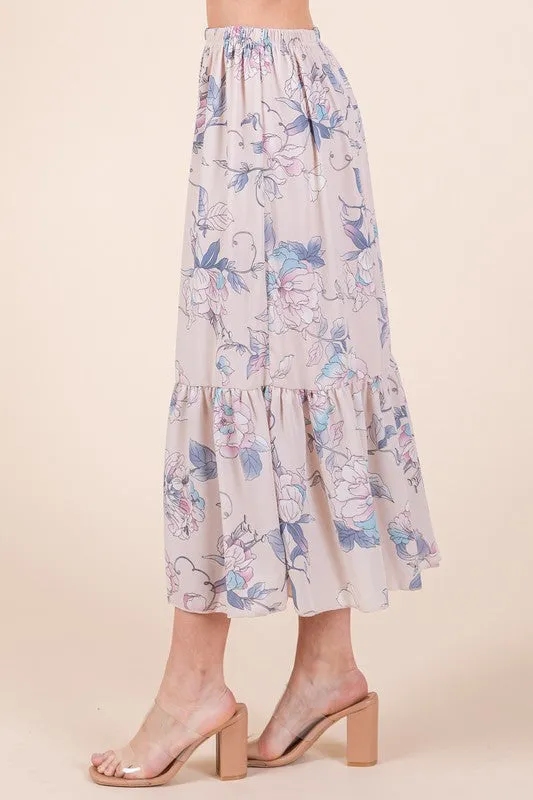 Ruffle Bottom Floral Print Skirt