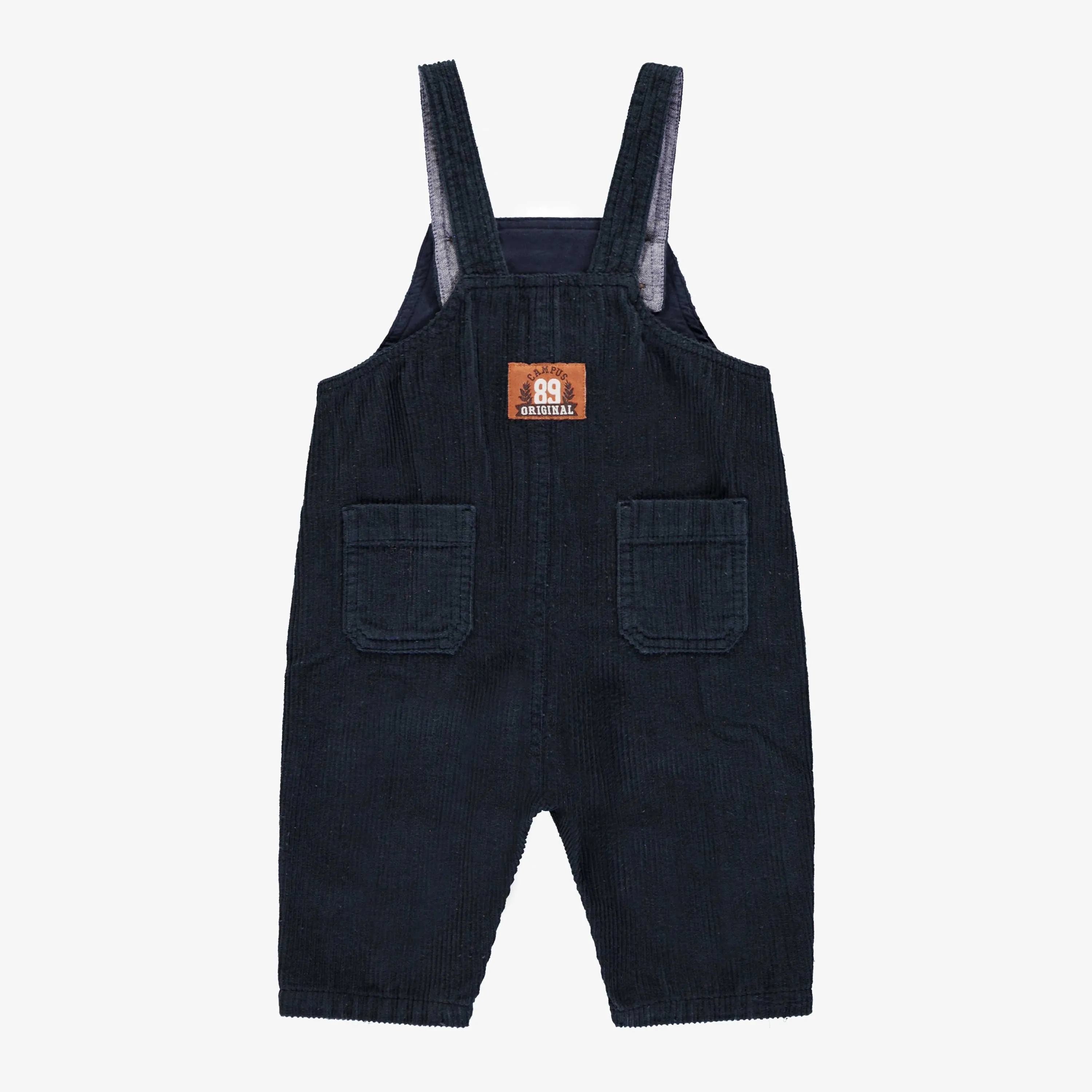 Salopette marine de coupe décontractée en velours côtelé, bébé || Relaxed fit navy overalls in corduroy, baby