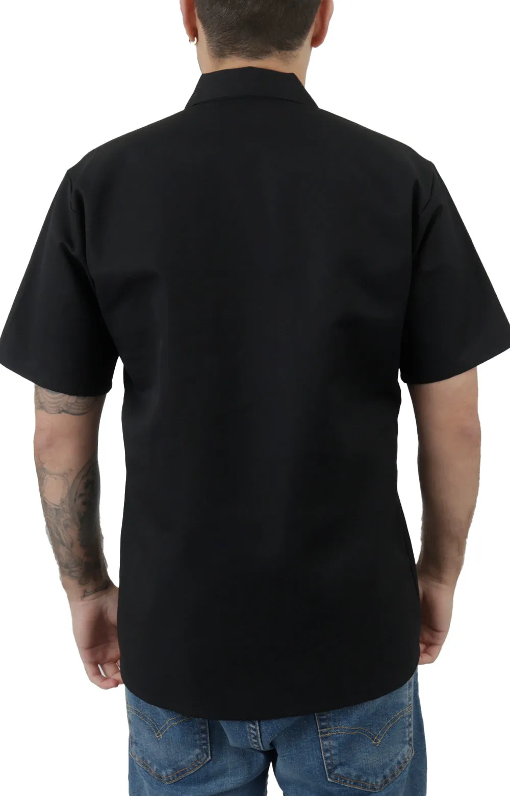 Short Sleeve Solid w/ Striped Pockets 1/2 Zip Shirt - Black