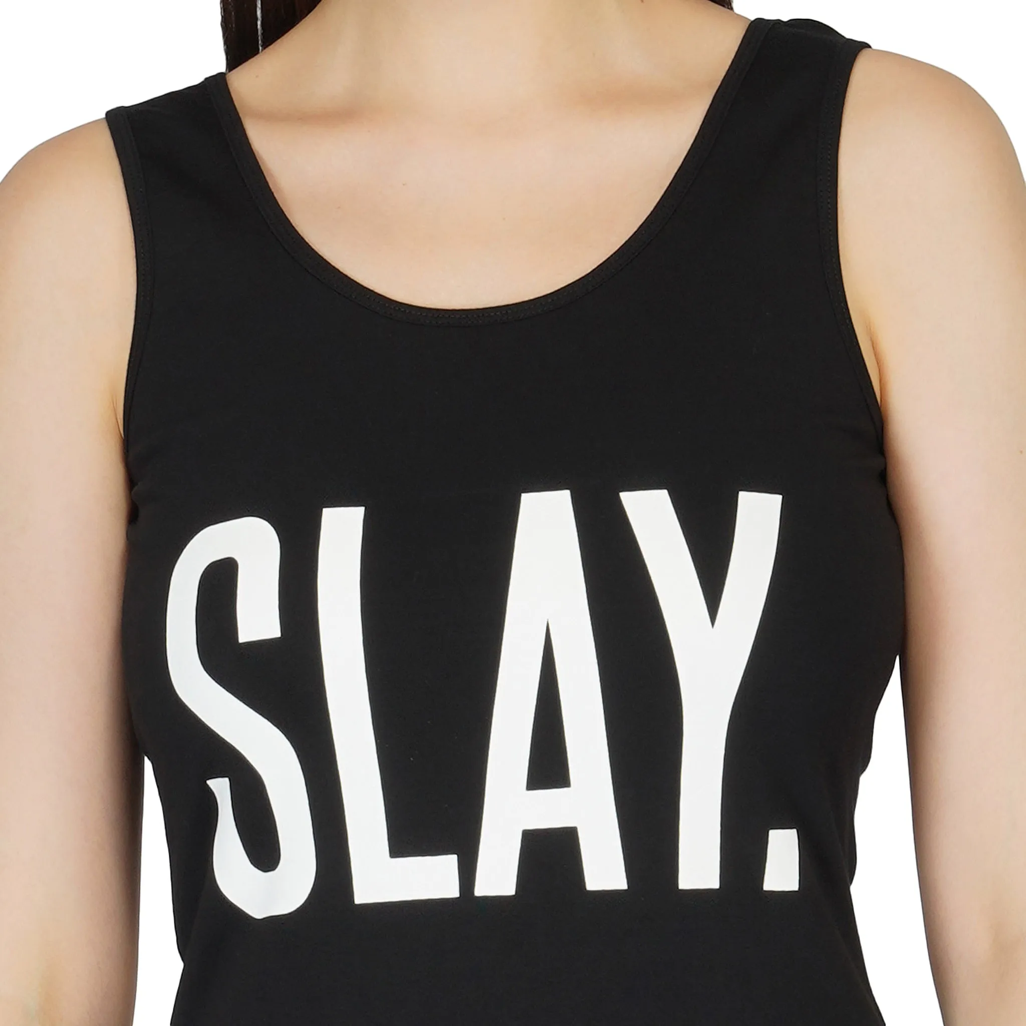 SLAY. Women's Black Printed Tank Top